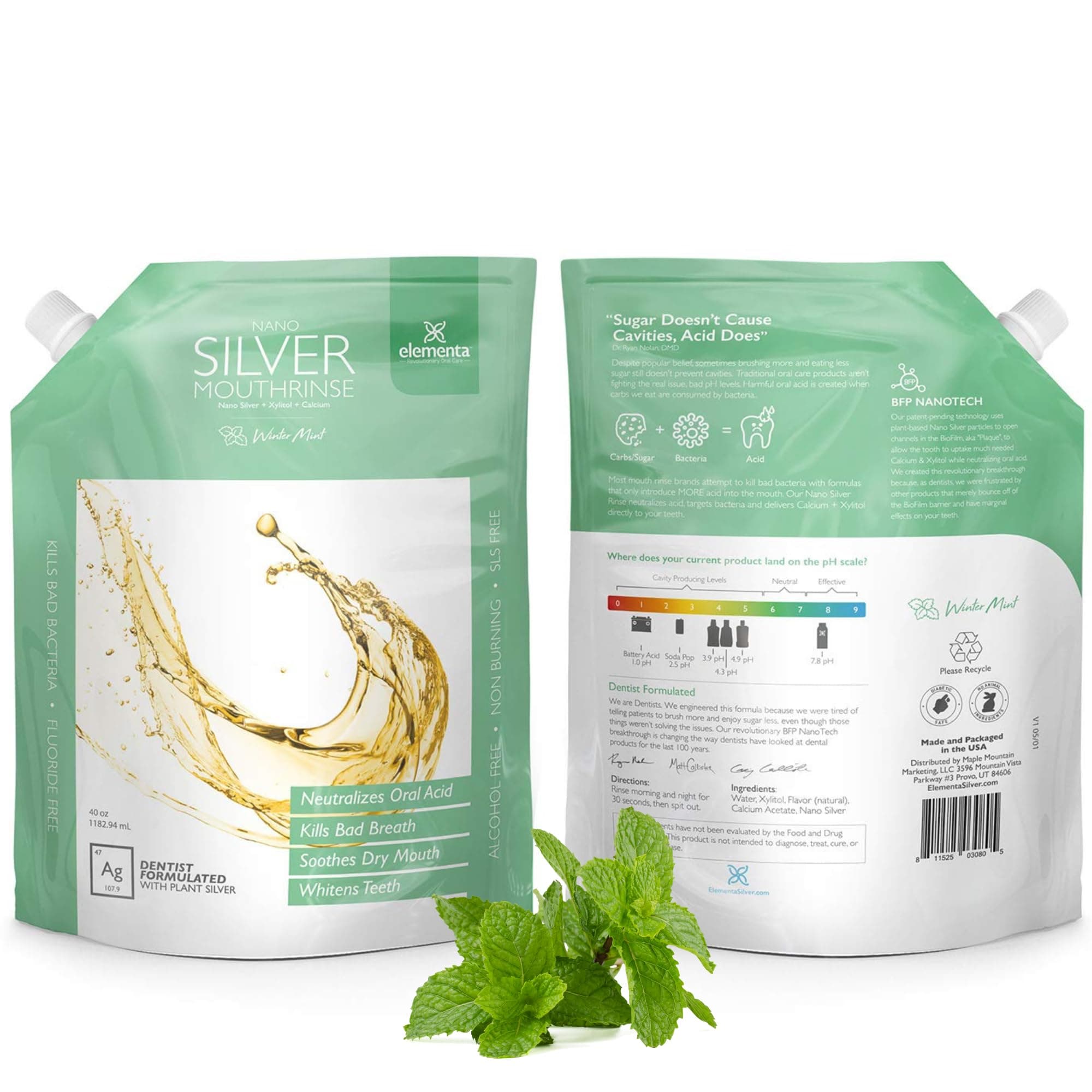 Silver Nano Silver Xylitol Mouth Wash Refill Pack | Mouth Rinse Oral Care 40 oz | Dentist Formulated, Alcohol and Fluoride Free (Winter Mint)