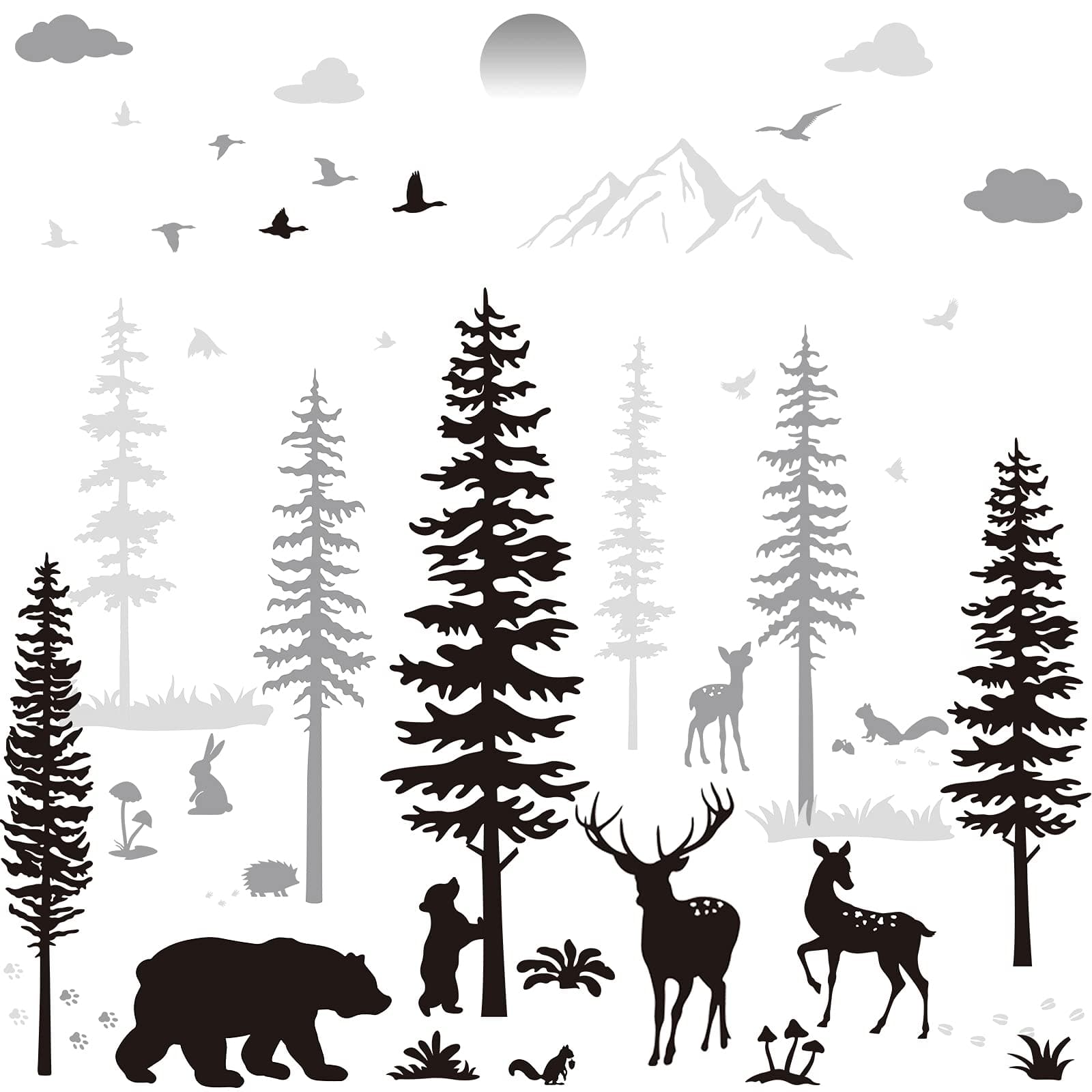 Outus 5 Sheets Winter Forest Animals Wall Decals, Nursery Wall Stickers Deers, Bears, Pine Mural Art Tree Wallpaper Decor for DIY Children Room Vinyl Removable Decals, 35.4 x 13 Inch