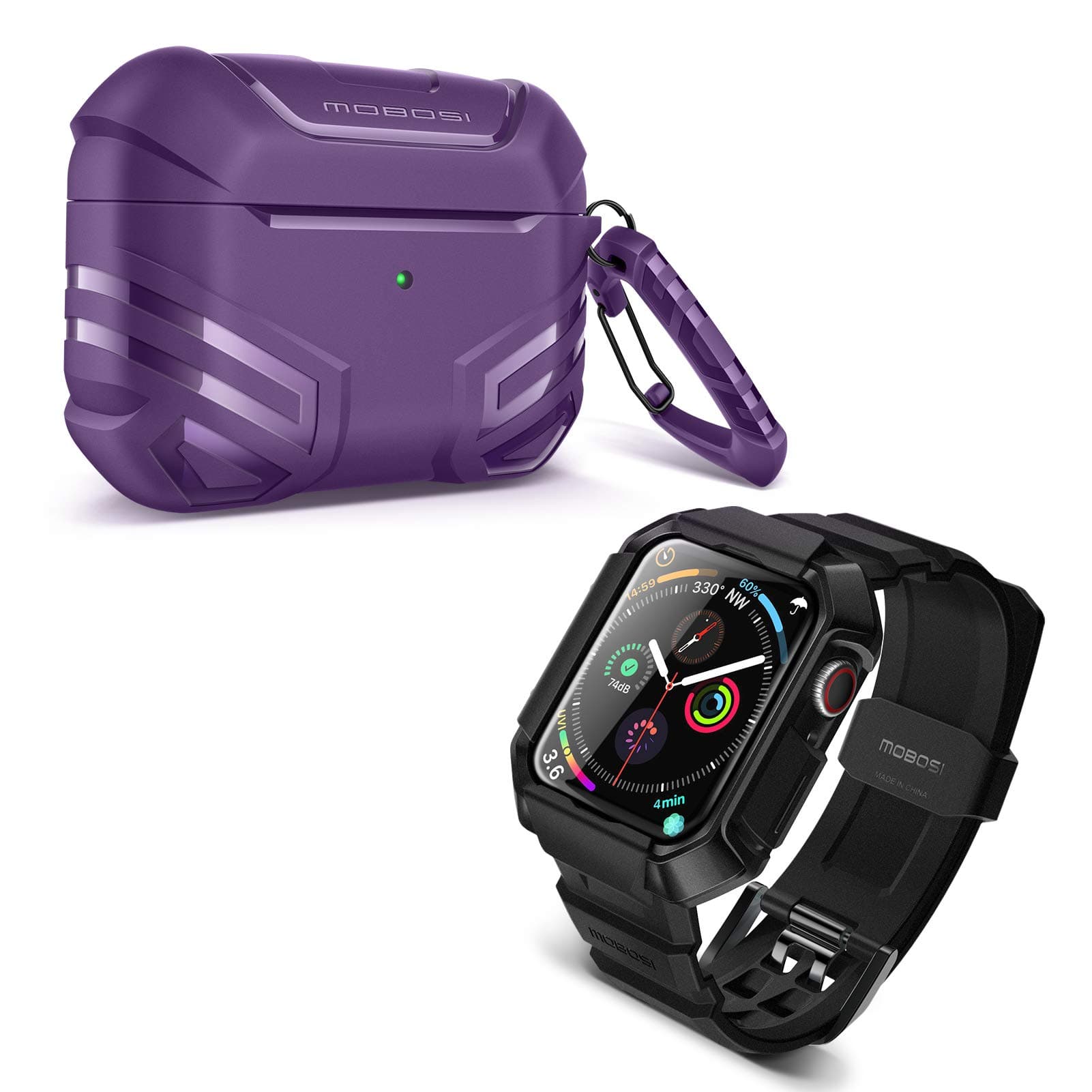 [Bundle] MOBOSI Swisper Series Compatible with Apple Watch Band 44mm Series 6/5/4/SE (Black) + Vanguard Armor Series Militar AirPods Case Cover Designed for AirPods Pro 3nd Gen(Purple)(2 Items Bundle)