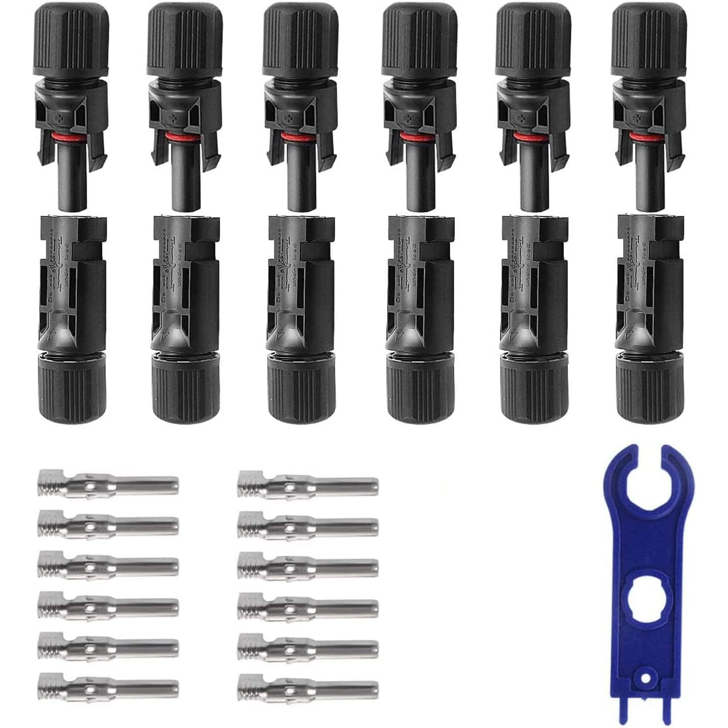TERRIFI 12 Pieces Solar Connectors MC4 Solar Panel Cable Connectors with Spanners IP67 Waterproof 6 Pairs Solar Connectors Male/Female 1000V 30A, 2.5m㎡- 6m㎡/14AWG - 10AWG