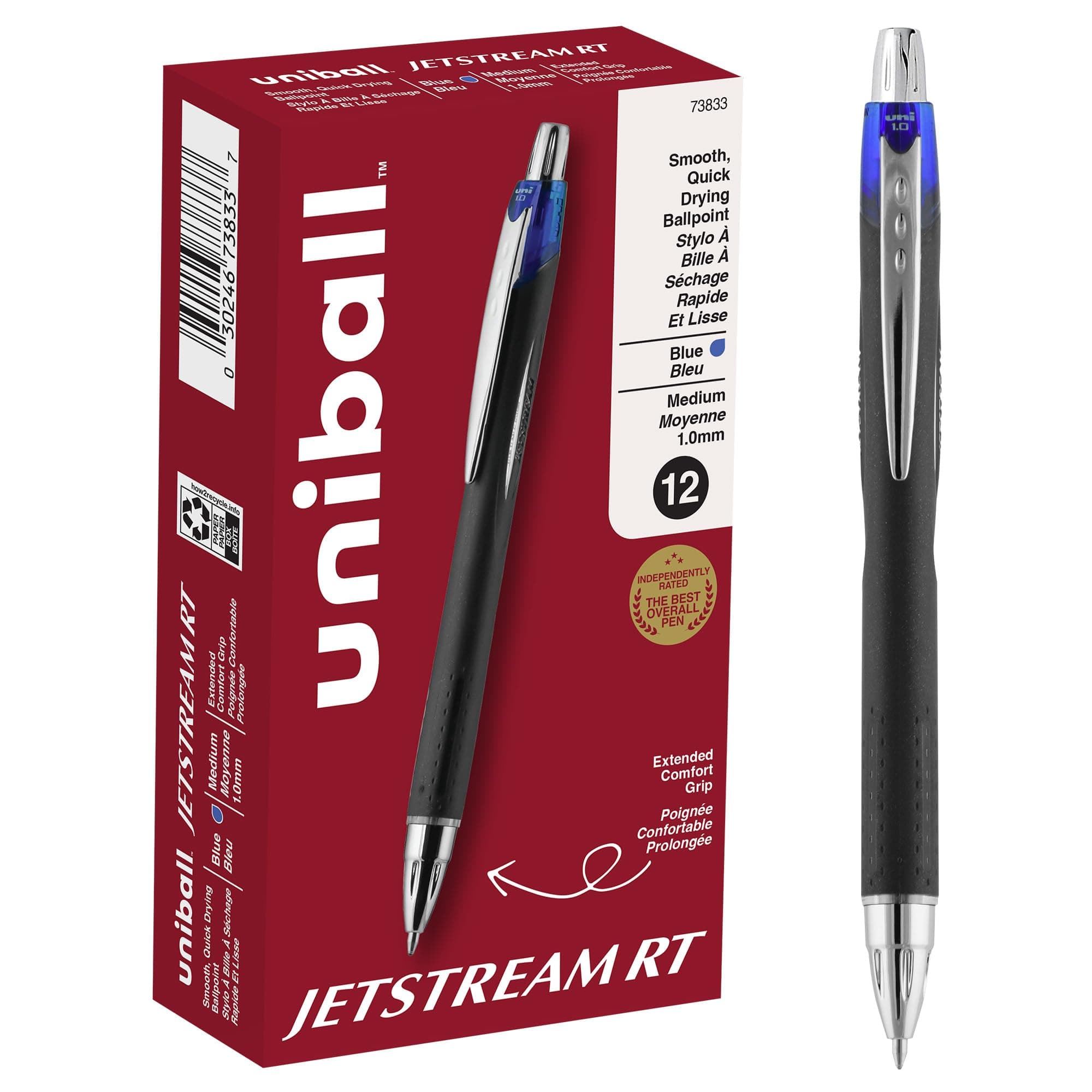 uniball Jetstream RT Retractable Ballpoint Pen, Medium Point (1.0mm), Blue, 12 Pack
