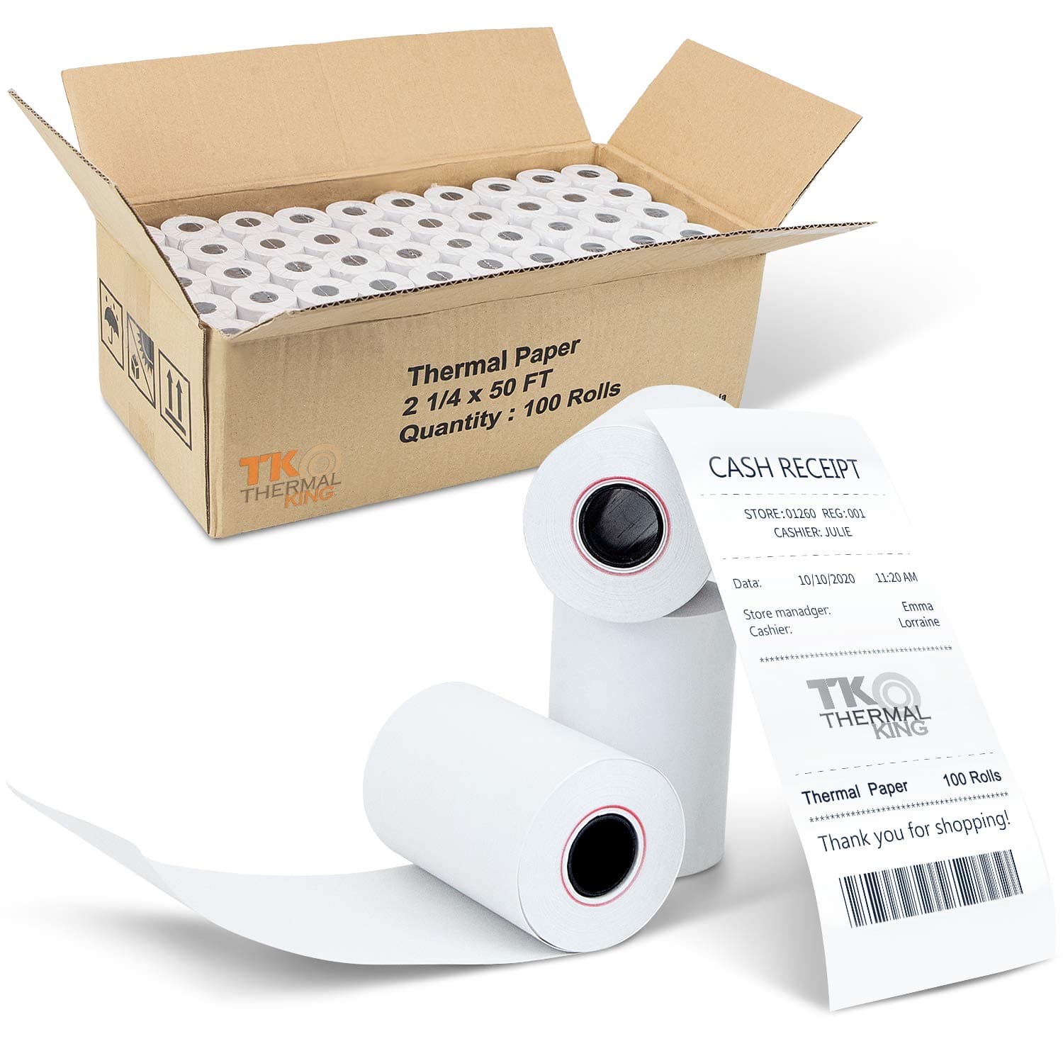 TK Thermal KingTK Thermal King, (100 Rolls) 2 1/4" x 50' Thermal Paper, POS Receipt Paper for Retail Business Cash Register, Fits All Credit Card Terminal