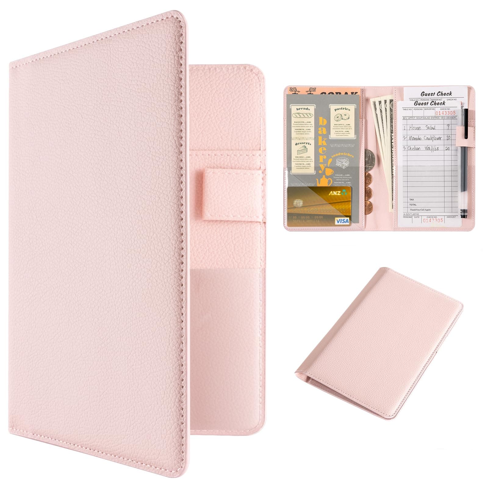 CoBak Server Book – Compact Organizer with Clear and Money Pockets, Pen Holder, Fits Apron Perfectly, Leather Waitress BookCarbonfree Certified
