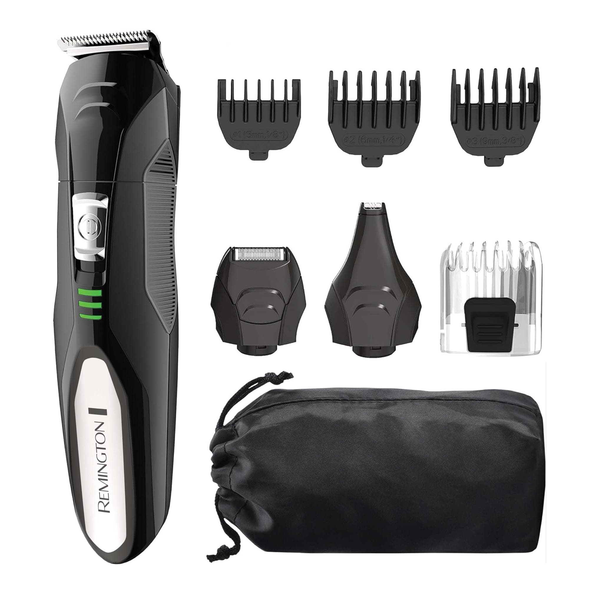 All-in-One Grooming Kit, Lithium Powered, 8 Piece Set with Trimmer, Men's Shaver, Clippers, Beard and Stubble Combs, PG6025, Black