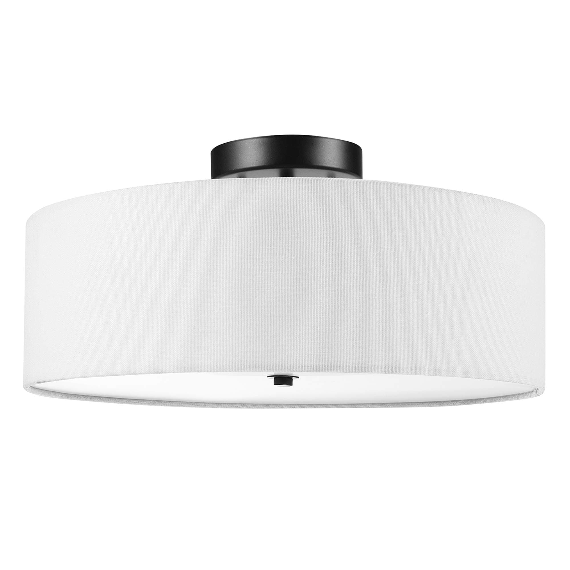 GLOBEElectric Kyle 2-Light Flush Mount Ceiling Light, Dark Bronze, White Linen Shade