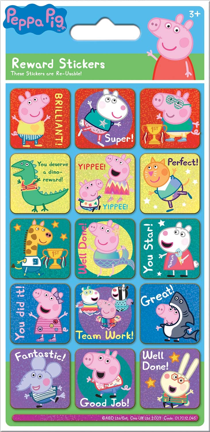 Paper Projects 01.70.12.045 Peppa Pig Rainbow Sparkly Reusable Reward Stickers, Multicoloured, 19.5cm x 9.5cm
