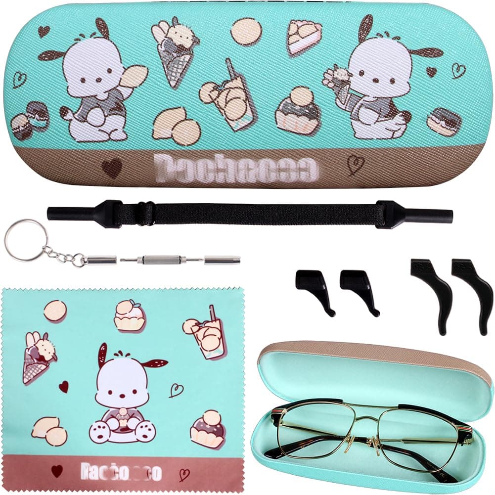 Cute Stylish Hard Shell Eyeglasses Cases Protective Case Storage Box With Glasses Cloth Eyeglass Strap for Girl Teen
