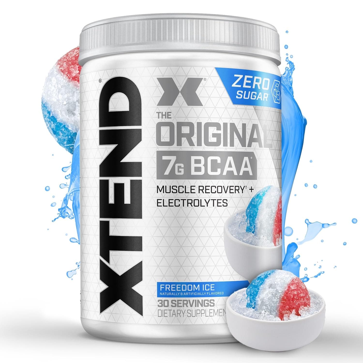 XTEND Original BCAA Powder Freedom Ice, ZERO CALORIE, ZERO CARB, ZERO SUGAR, Post Workout Muscle Recovery Drink with Amino Acids, 7g BCAAs for Men & Women, 30 Servings