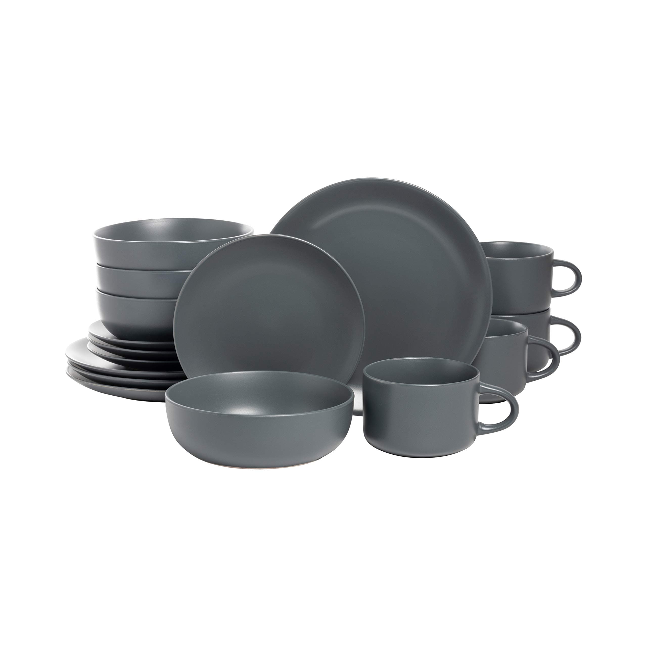 Wazee Matte Coupe Dinnerware Set, 16 pc, Charcoal Gray