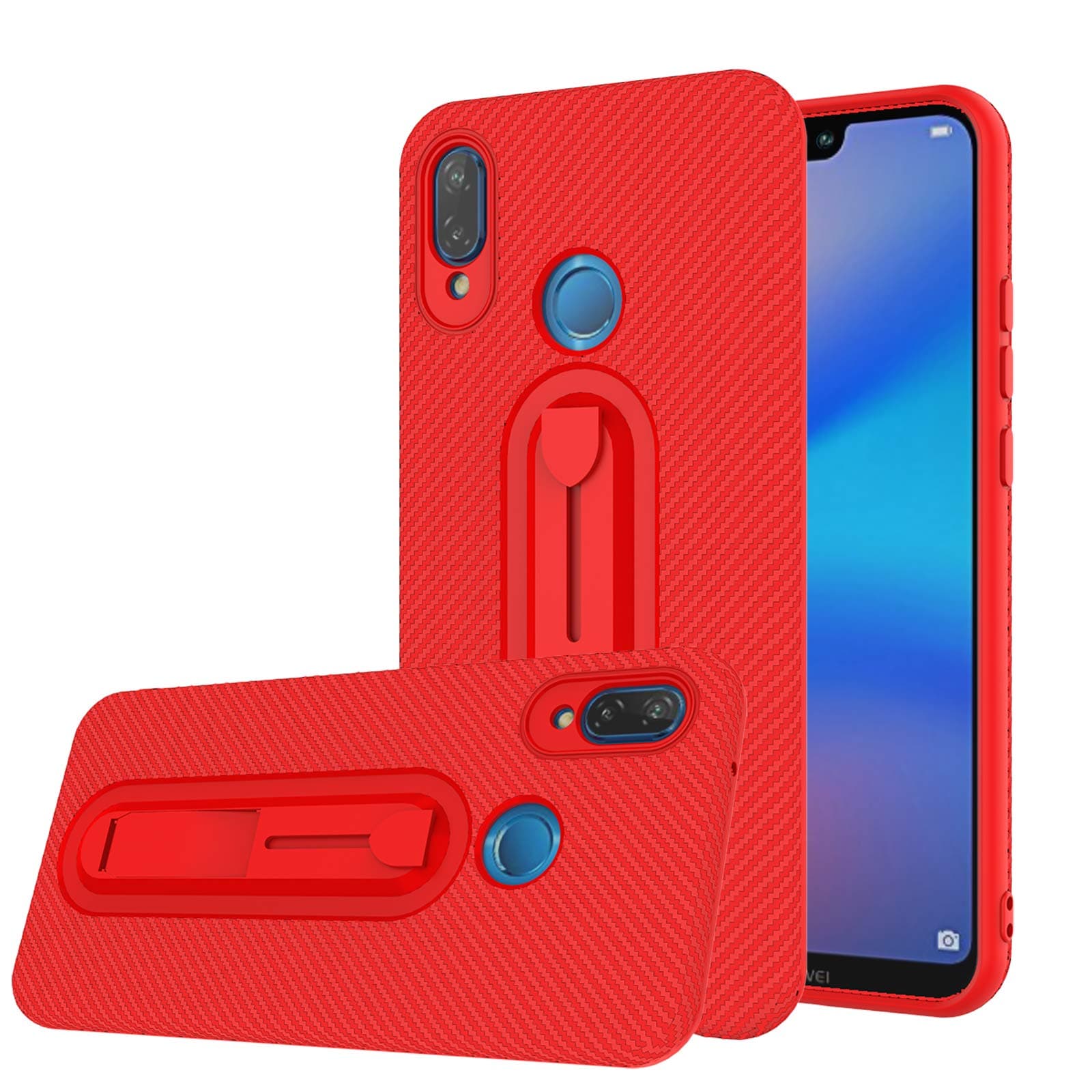 Compatible for Huawei Nova 3E Phone Case,Huawei P20 Lite, LDStars Carbon Fiber TPU Protective Ultra-Thin Phone Cover with Kickstand for Huawei P20 Lite Huawei P20 Lite CFK