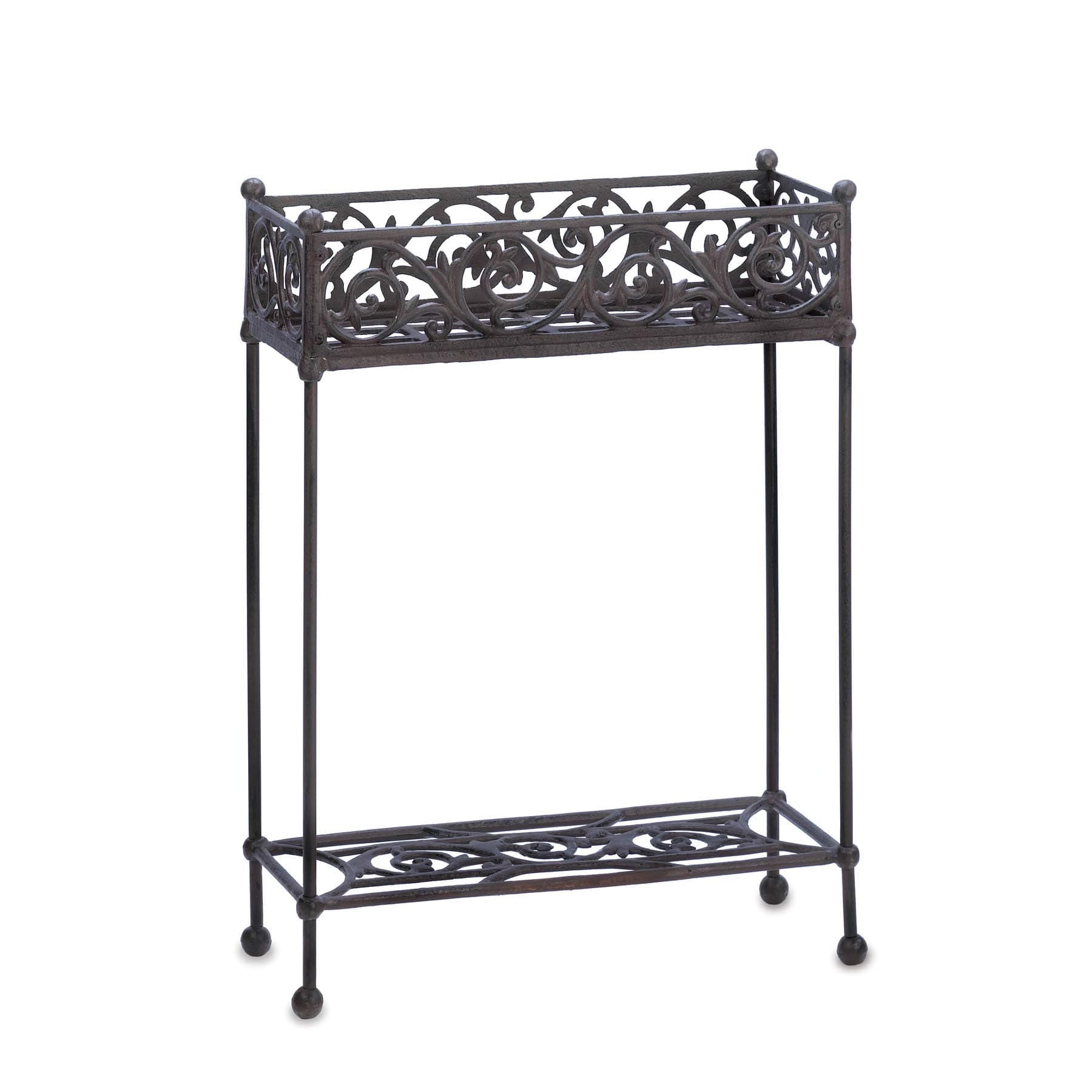 Cast Iron Rectangle Slender Two Tier Plant Stand Shelf
