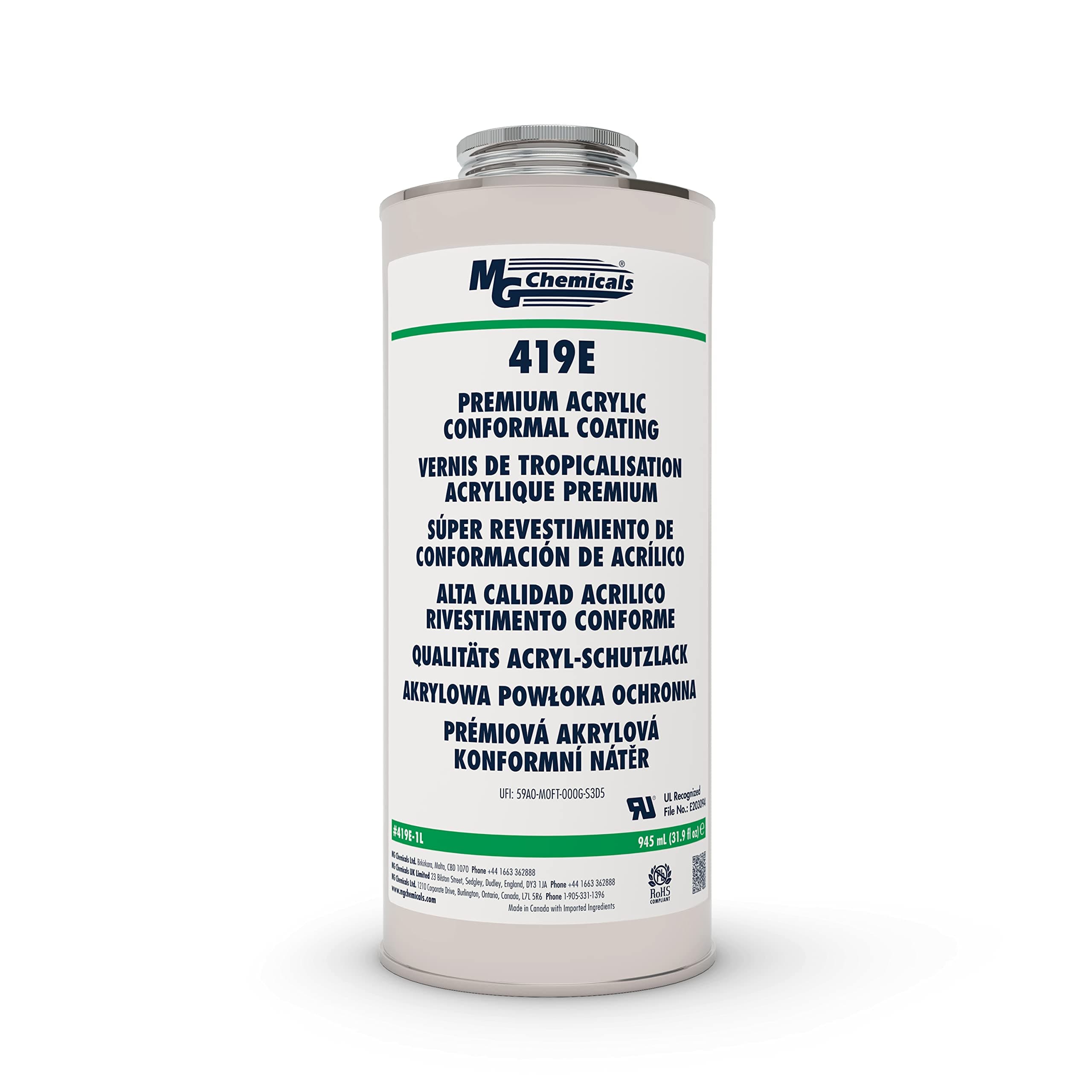 419E Premium Acrylic Conformal Coating for Electronics- UL 746E Recognized, 945 mL Liquid