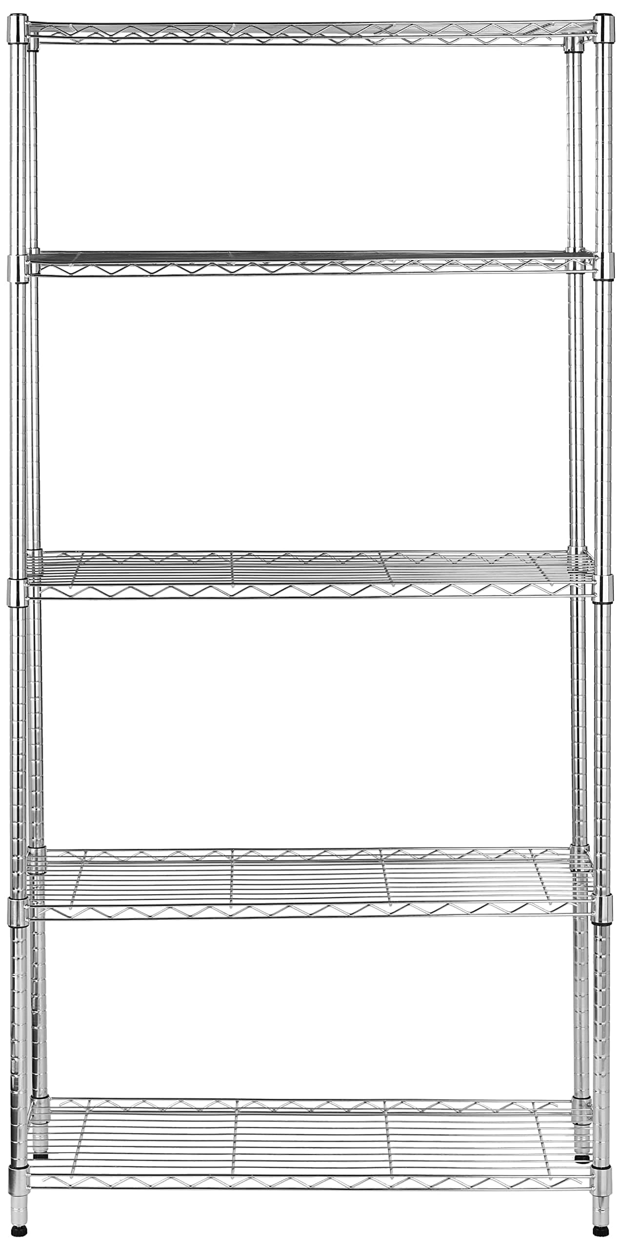 Amazon Basics 5-Shelf Storage Unit With Height Adjustable Shelves and Levelling Feet, 680 kg Max Weight, Chrome, 35.5 cm D x 91.4 cm W x 182.8 cm H