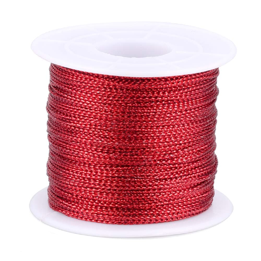 G2PLUS 100M Red String Twine - 1mm Tinsel Thread Cord - Non-Elastic Metallic String for Crafts & Hanging Christmas Ornaments & Cards