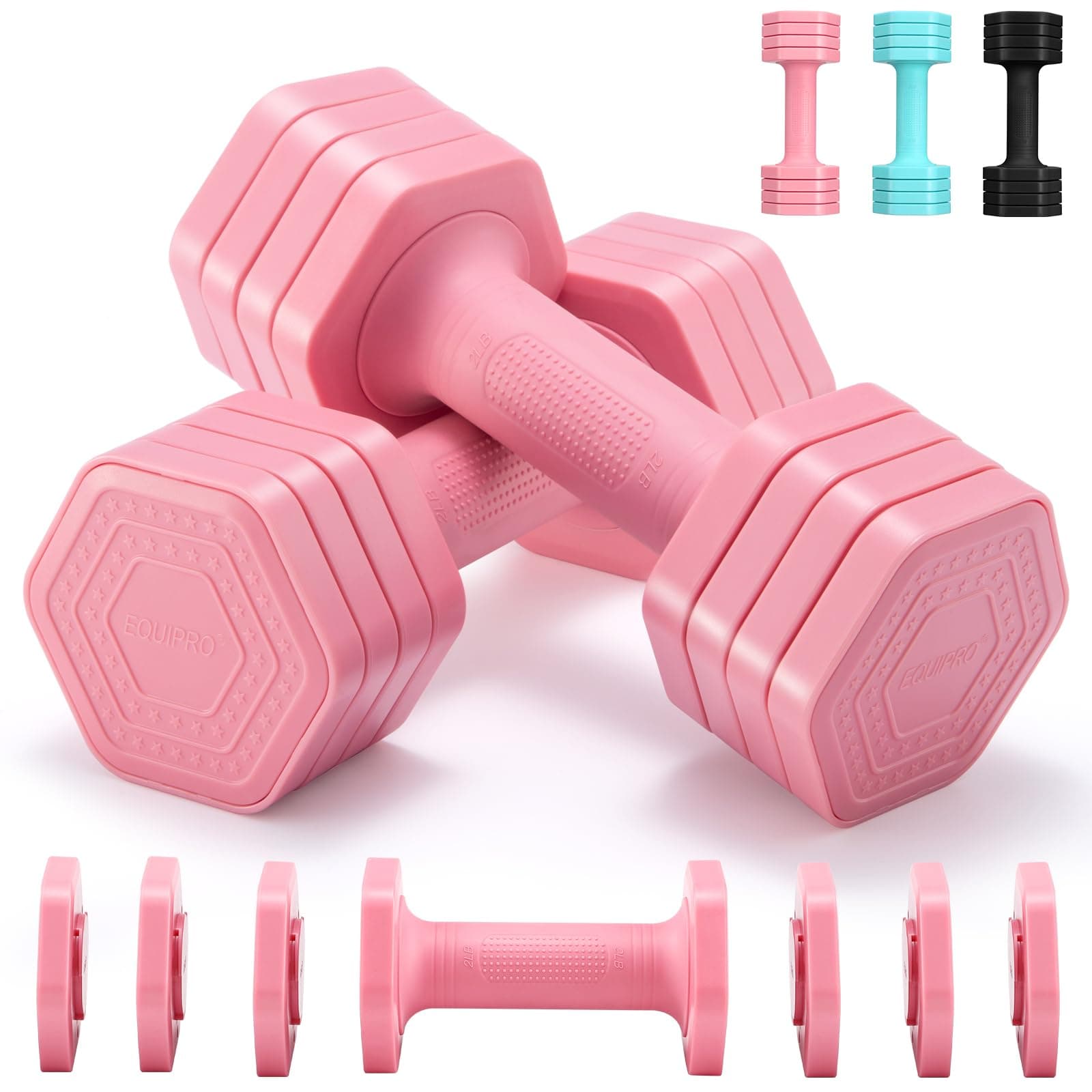 Adjustable Dumbbell Set, 4 in 1 Free Weights Dumbbells Set for Women, Weights for Women at Home, 2lb 3lb 4lb 5lb with TPU Soft Rubber Handle for Home Gym Exercise Training