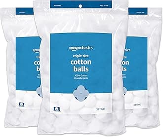 Amazon Basics Cotton Balls, Hypoallergenic, Makeup Remover, Multi-Purpose Use, Baby Care, 600 Count (3 Packs of 200) (Previously Solimo)