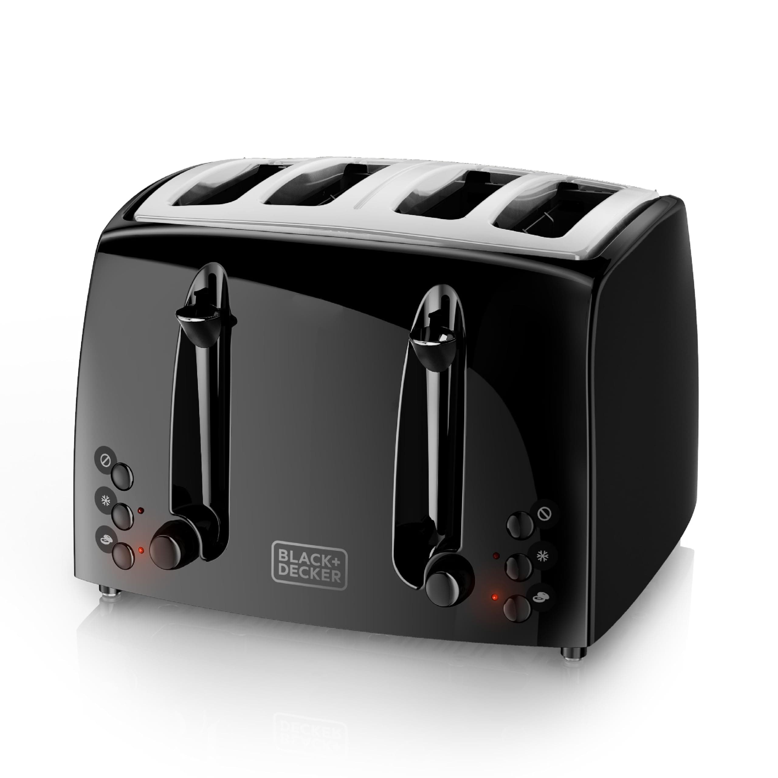 BLACK+DECKER 4-Slice Toaster, TR1410BD, Extra-Wide, 7 Shade Settings, Crumb Trays, Gloss Black