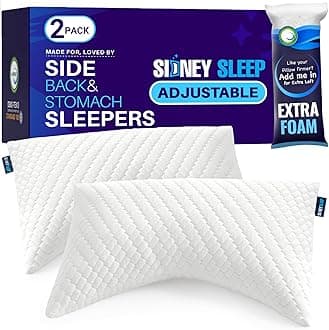 Sidney Sleep Set of 2 Queen Size Bed Pillows for Side and Back Sleepers - Adjustable Filling - Memory Foam Pillows for Neck and Shoulder Pain - Customizable Loft - Extra Foam Included (White)
