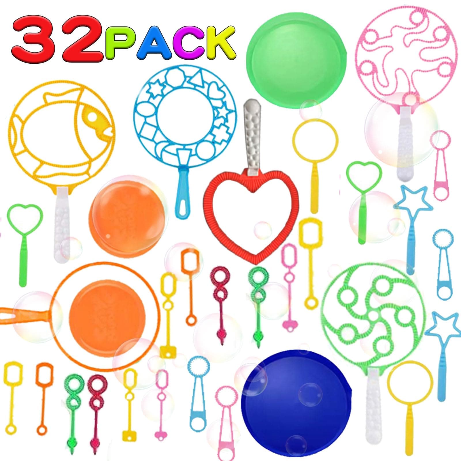 Bubble Wands Set, 32pcs Bubble Wands Toy Set Large Bubble Wand Bulk for Kids Summer Outdoor Activity Party Birthday