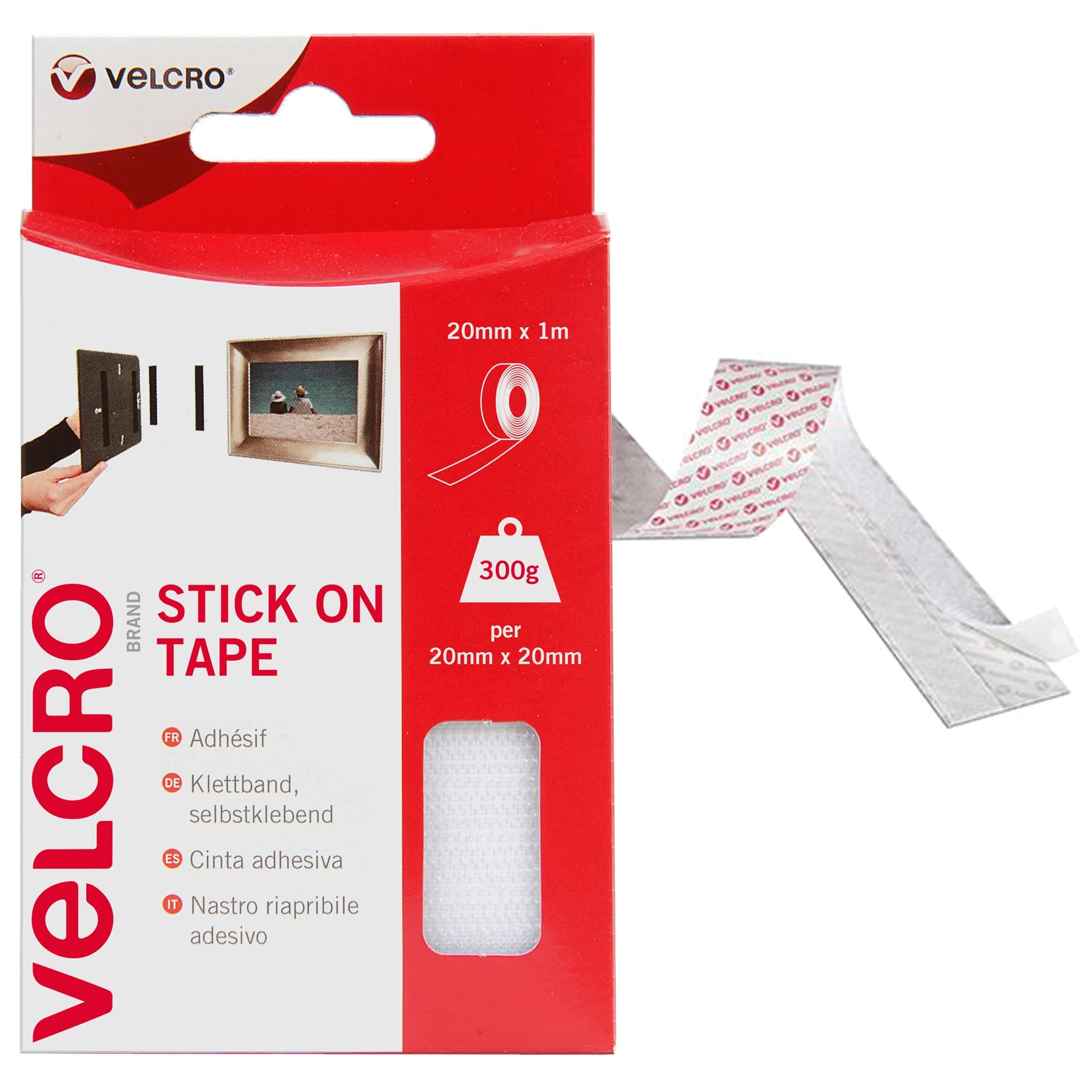 VEL60210 - Stick On Hook and Loop Fasteners | Perfect for Home or Office | 20mm x 1m Tape | White