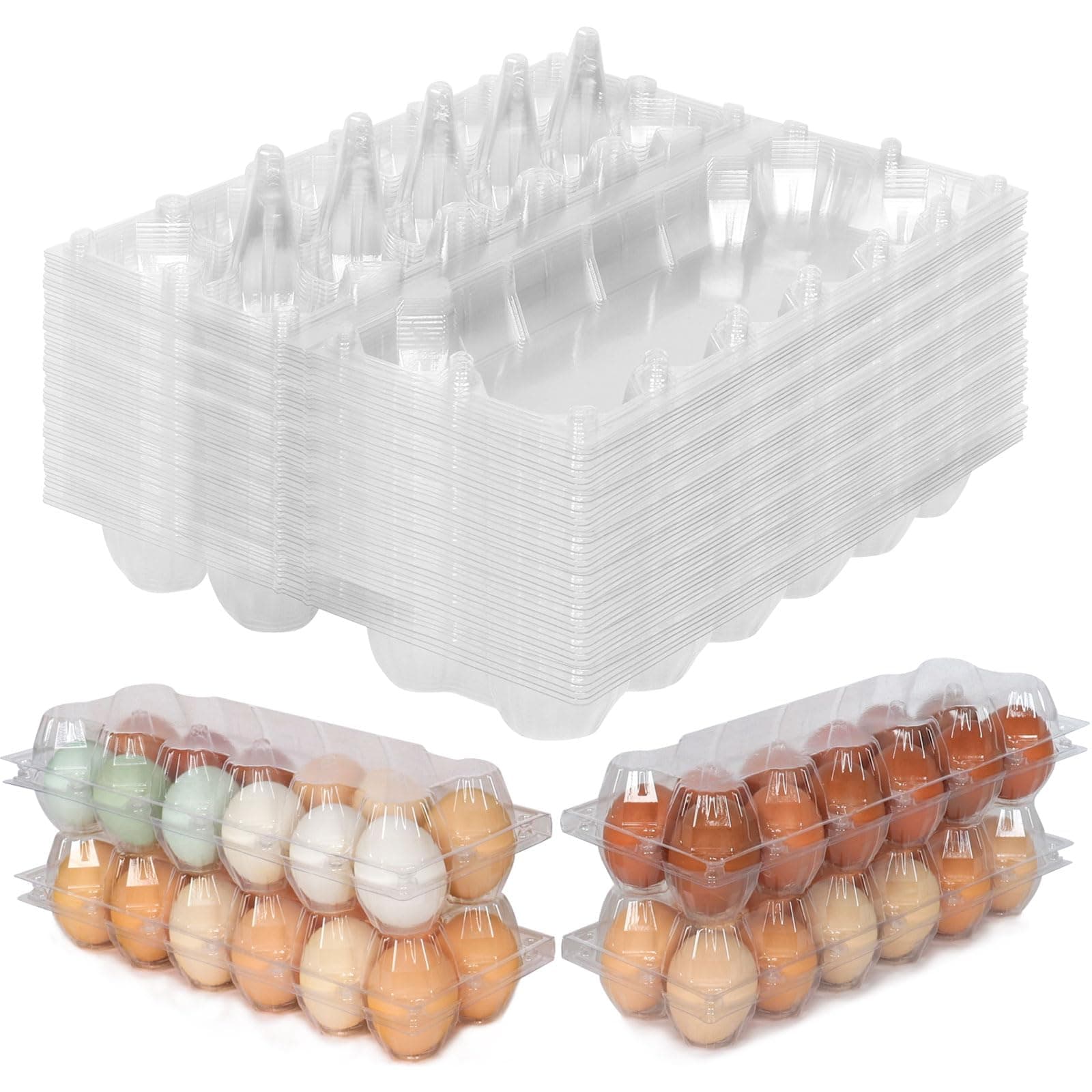 40 Packs 12 Count Plastic Egg Cartons, 2 * 6 Grids Design, Perfect for Family, Farm,Markets, Display(Large)