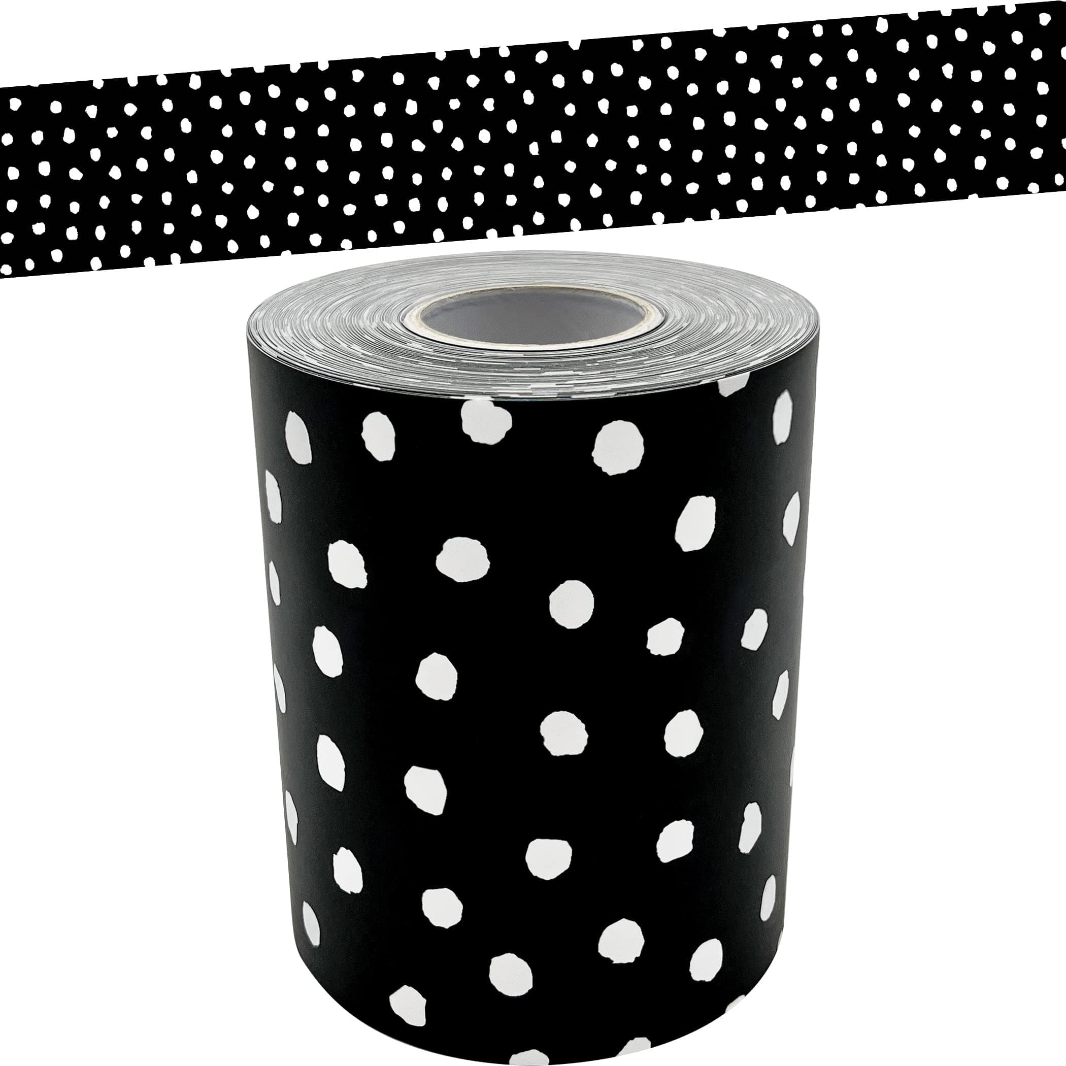 White Painted Dots on Black Straight Rolled Border Trim (TCR8911)