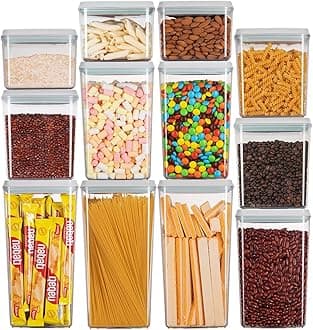 - Ankou Pop Airtight Food Storage Containers with Lids for Kitchen Pantry Organizing Stackable Container for Cereal Snack Flour Sugar Coffee Spaghetti -12 Pcs(1.2, 2.0, 2.7, 3.3qt)*3