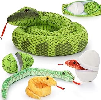 Tezituor Giant Snake Stuffed Animal with 3 Cute Babies & 2 Eggs,80 Inches Long Snake Plush Toy Realistic Green Boa Constrictor Soft Plushies,Birthday Gift for Boys Girls