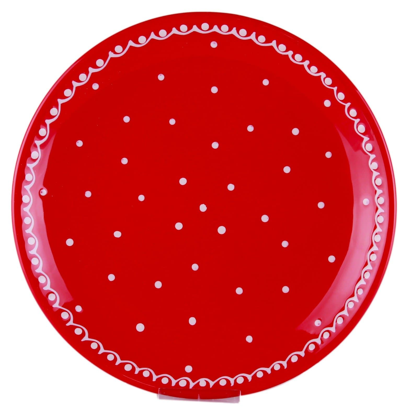 Hand painted ceramic plate/Dessert/Side Plate Red with Small White Polka Dot with Lace Edge (19 cm)