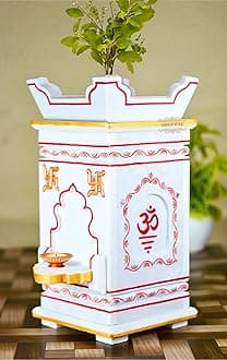 Marble Tulsi Pot | Tulsi Planter | Gardening Tulsi Planter | White Marble | Hand Painted - 16 x 7.5 x 7.5 inch, Approx. [HxLxW]