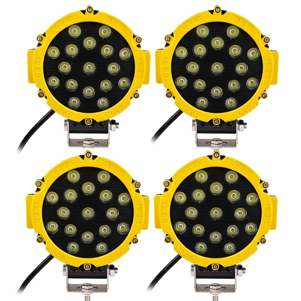 4 x Yellow 51w Led Work Light Bar 7 Inch Round spot Work Off Road Fog Driving Roof Bar Bumper for SUV Boat 4x4 Jeep Lamp