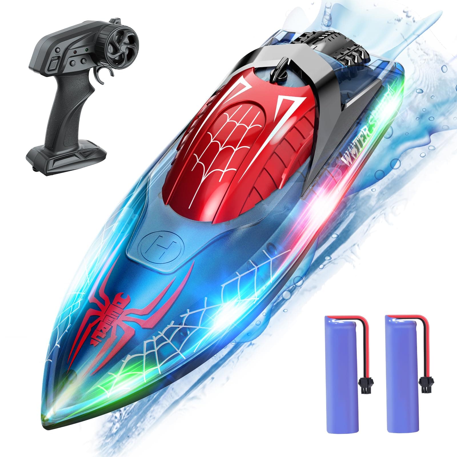 DEERC RC Spider Boat with LED Light for Kids, 2.4Ghz Full Proportional Remote Control Boat for Pools and Lakes, 80 Min Running Time, Pool Toys, Capsize Recovery