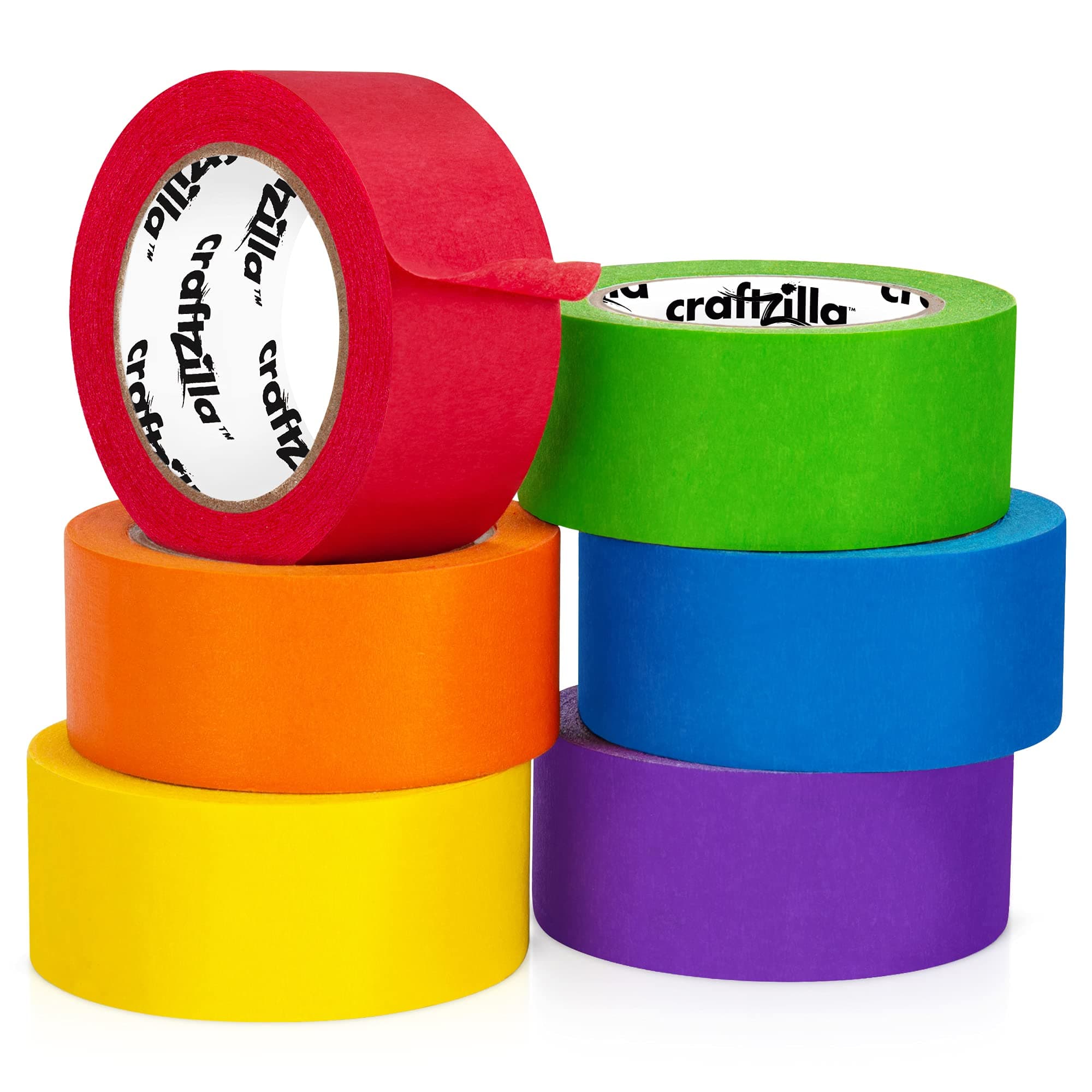 Craftzilla Colored Masking Tape – 6 Roll Multi Pack – 10 Yards x 1 Inch Each Colorful Craft Tape for Arts & Crafts, Labeling and Color-Coding - Back to School Supplies