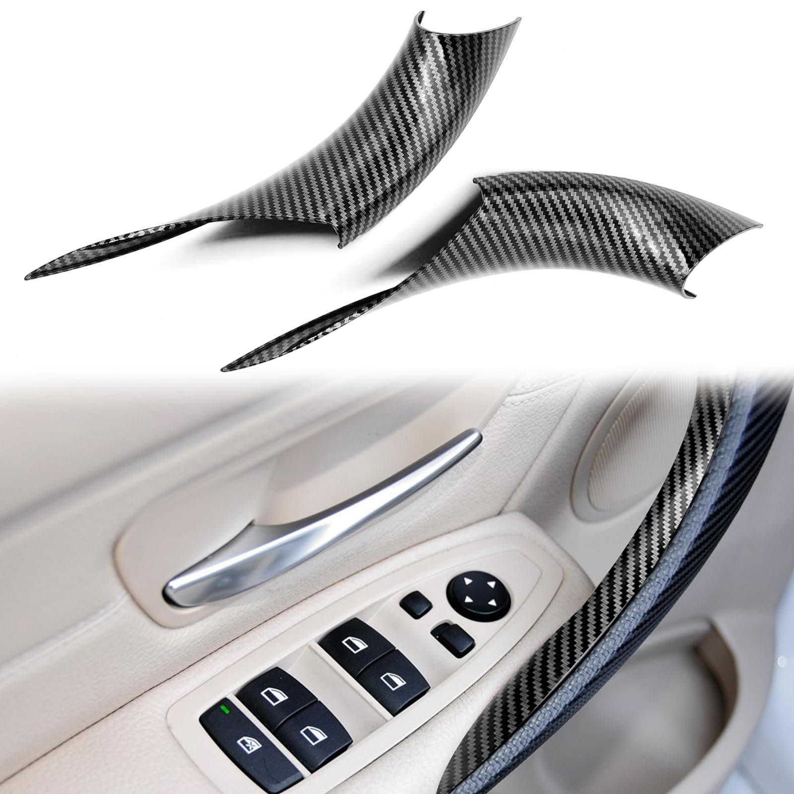 2PCS Door Handle Covers Left Front and Right Front Compatible with BMW 320, 328, 330, 335, M3 2012-2018 & BMW 428, 435, M4 2014-2017(Carbon Fiber Black)