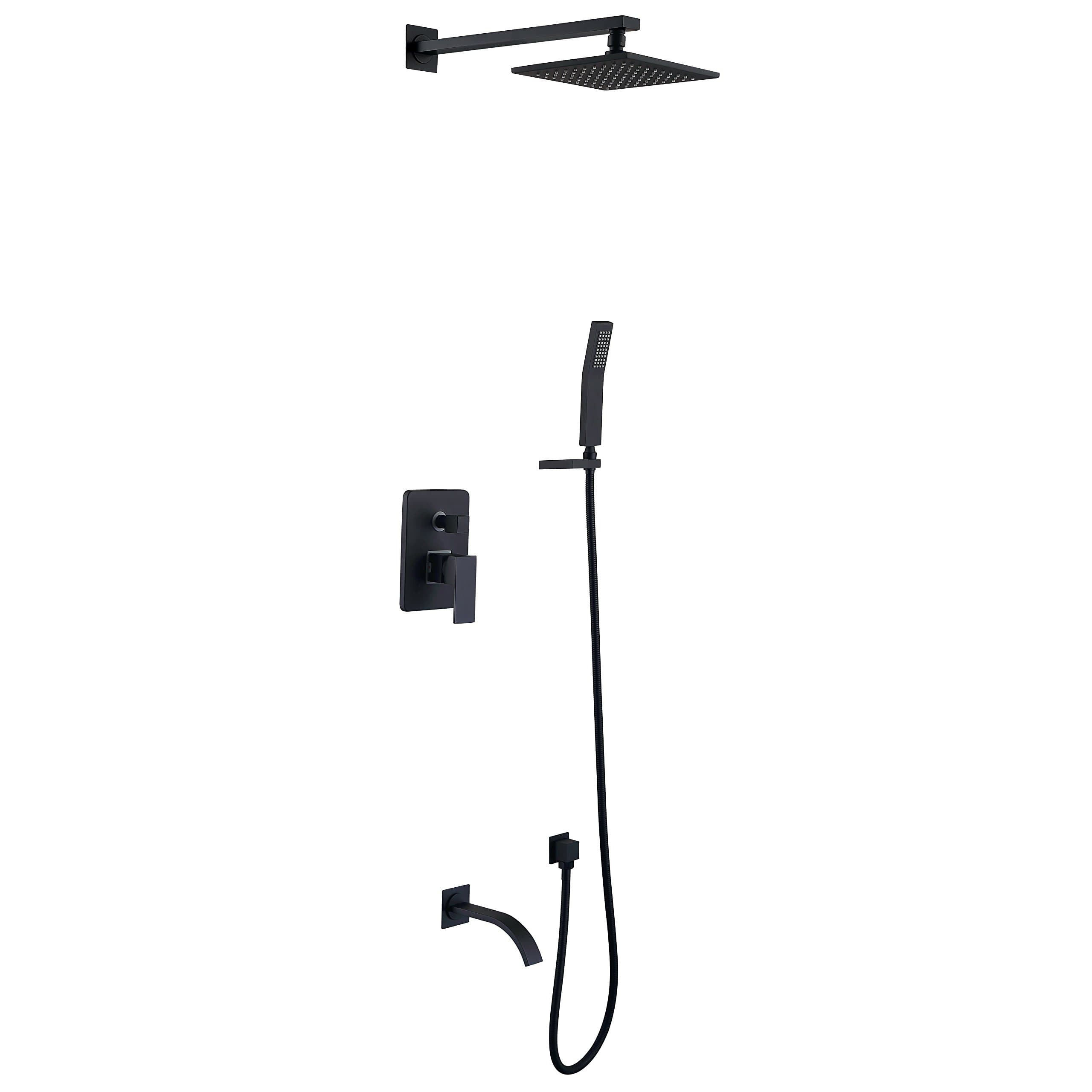 Black,Brass，Shower System with High Pressure 8 Inch Square Rainfall Shower Head,Handheld Shower Head, Tub Spout and Shower Faucet Valve, Bathroom Luxury Rain Mixer Shower Combo Set Wall Mounted