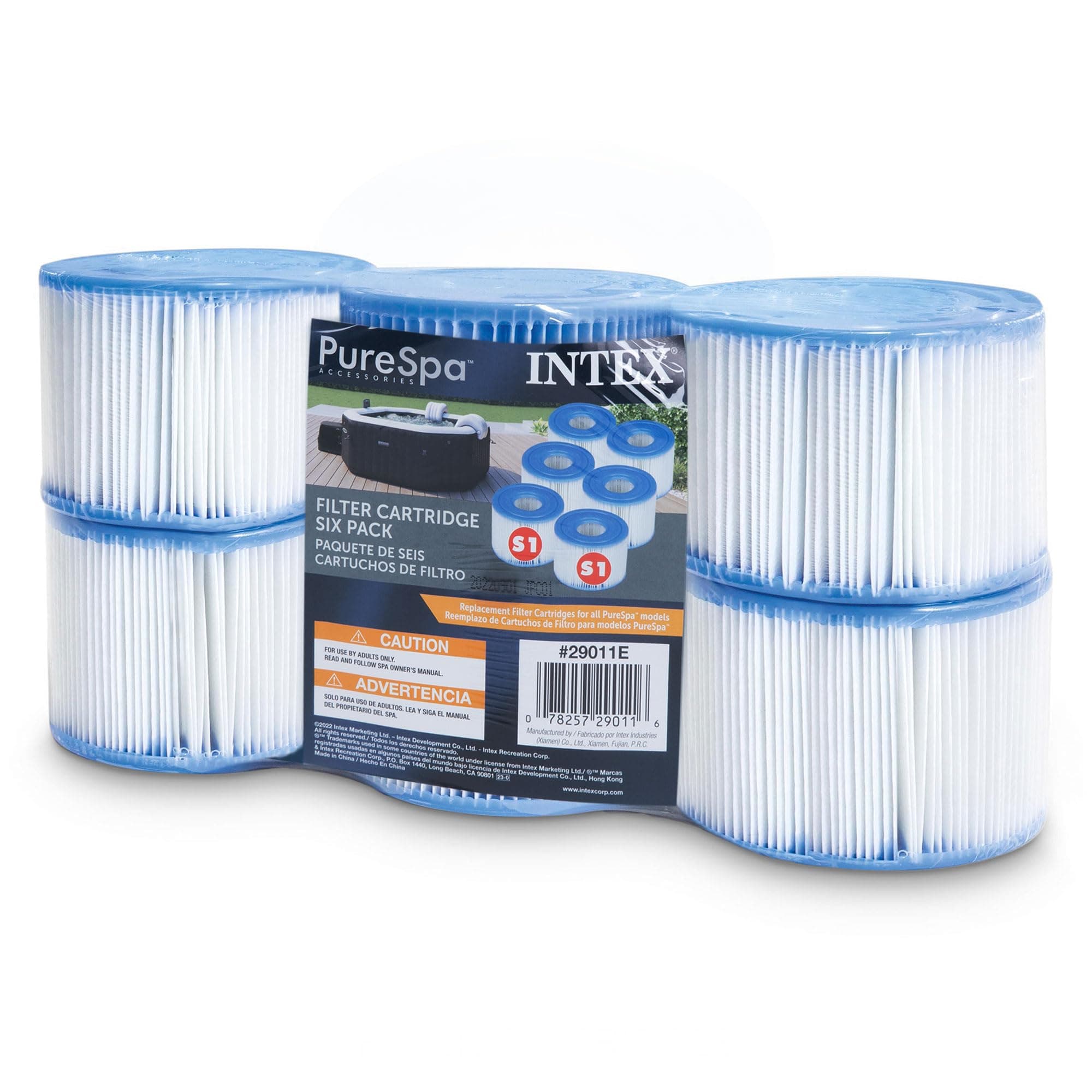 Intex 29011E Type S1 PureSpa Easy Set Pool Spa Hot Tub Filter Replacement Cartridges (Pack of 6), Blue and White
