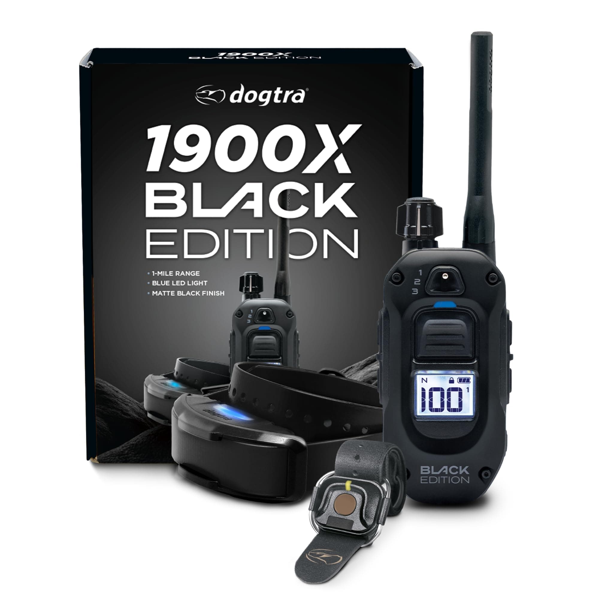 Dogtra 1900X Black Edition E-Collar - 1 Mile Range, Dogs 45 lbs+, IPX9K Waterproof, 100 Stimulation Levels, Vibration, Tone, Rechargeable - Ideal for Dog Owners and Professional Trainers
