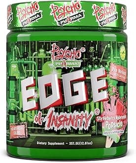 Strongest High Stim Preworkout Powder - Edge of Insanity - Most Intense Pre Workout Supplement for Pumps, Strength, Energy and Feel Good Focus. Rivals Famous PWOs of The Past