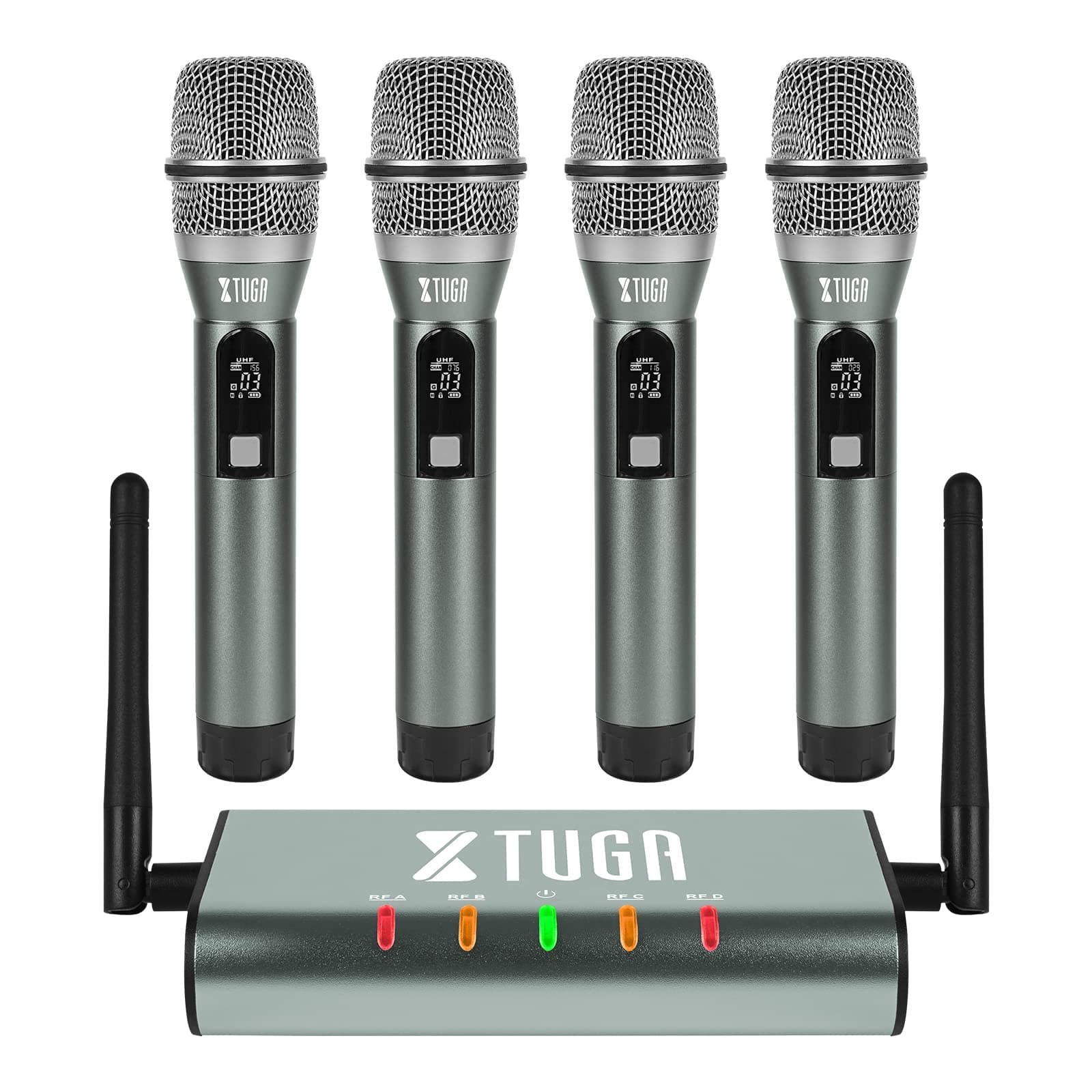 UF4600 4 Channel UHF Wireless Microphone System, Metal Handheld Mics with 164ft Range, Mini Receiver for Church, Party, Outdoor Events & Public Speaking
