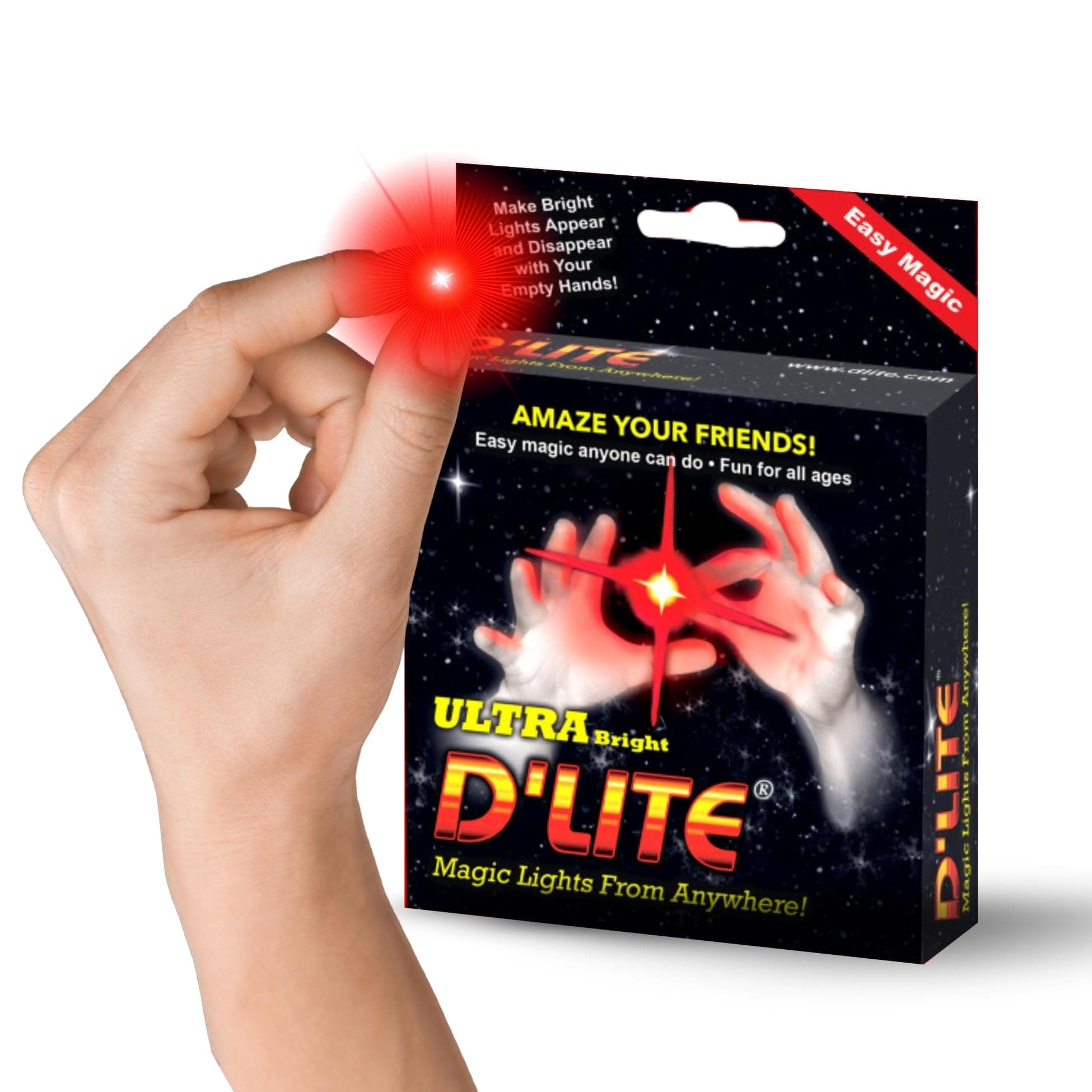 Magic Thumb Lightup Trick Set / 2 Original Amazing Ultra Bright Light Magic Fingers - Closeup & Stage Magic Tricks - Easy Illusion Anyone Can Do It - Magic Trick for Adults (Junior Red)