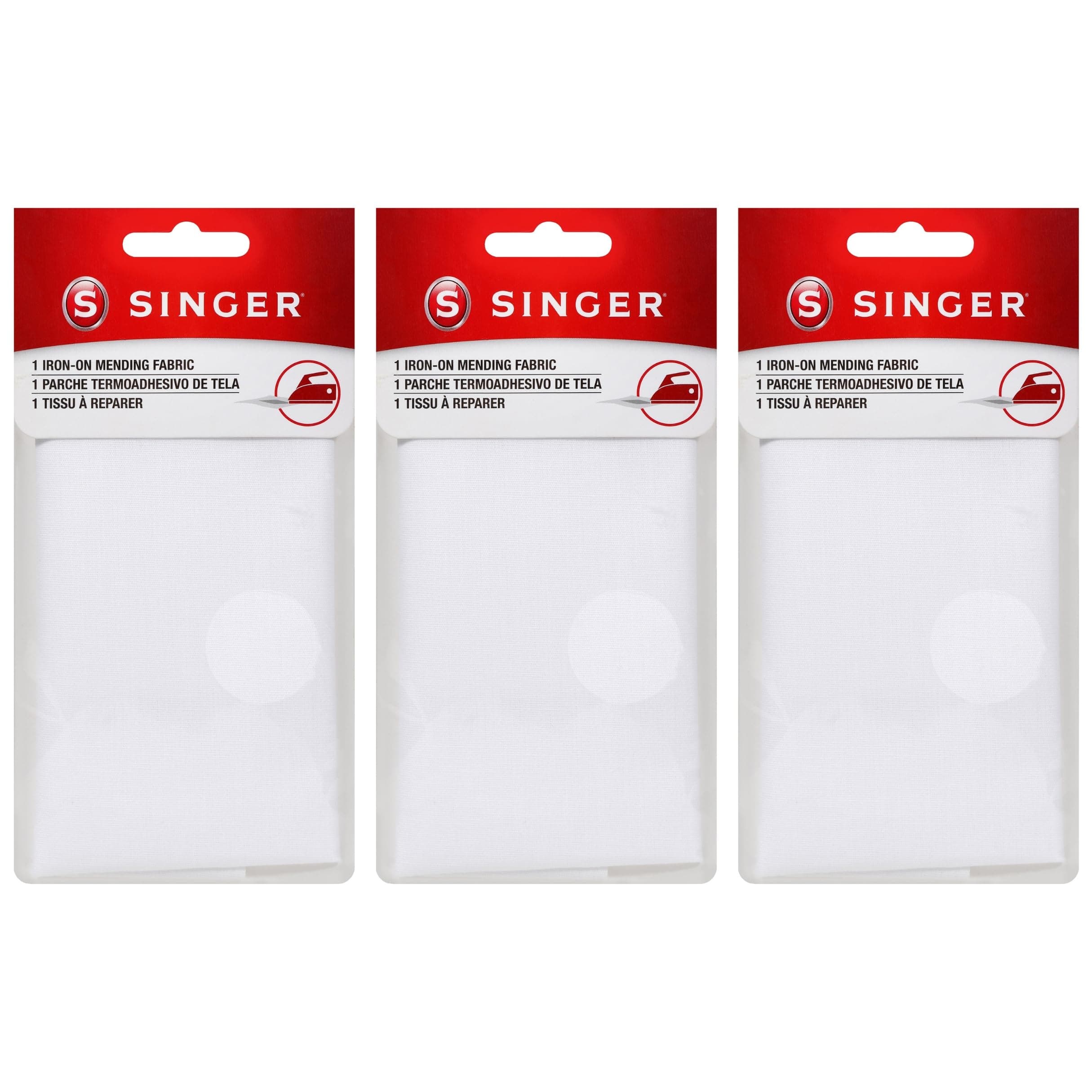 Iron-On Mending Fabric, 7-Inch x 16-Inch Patch for Mending Clothes, White (Three-Pack)
