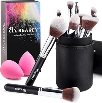 Makeup Brushes, Foundation Brushes, Blending Face Powder Blush Eyeshadow Brushes, Gift for Ladies and Girls, Brush Sets with Two Sponges (10+2pcs, with Black Brush Case)