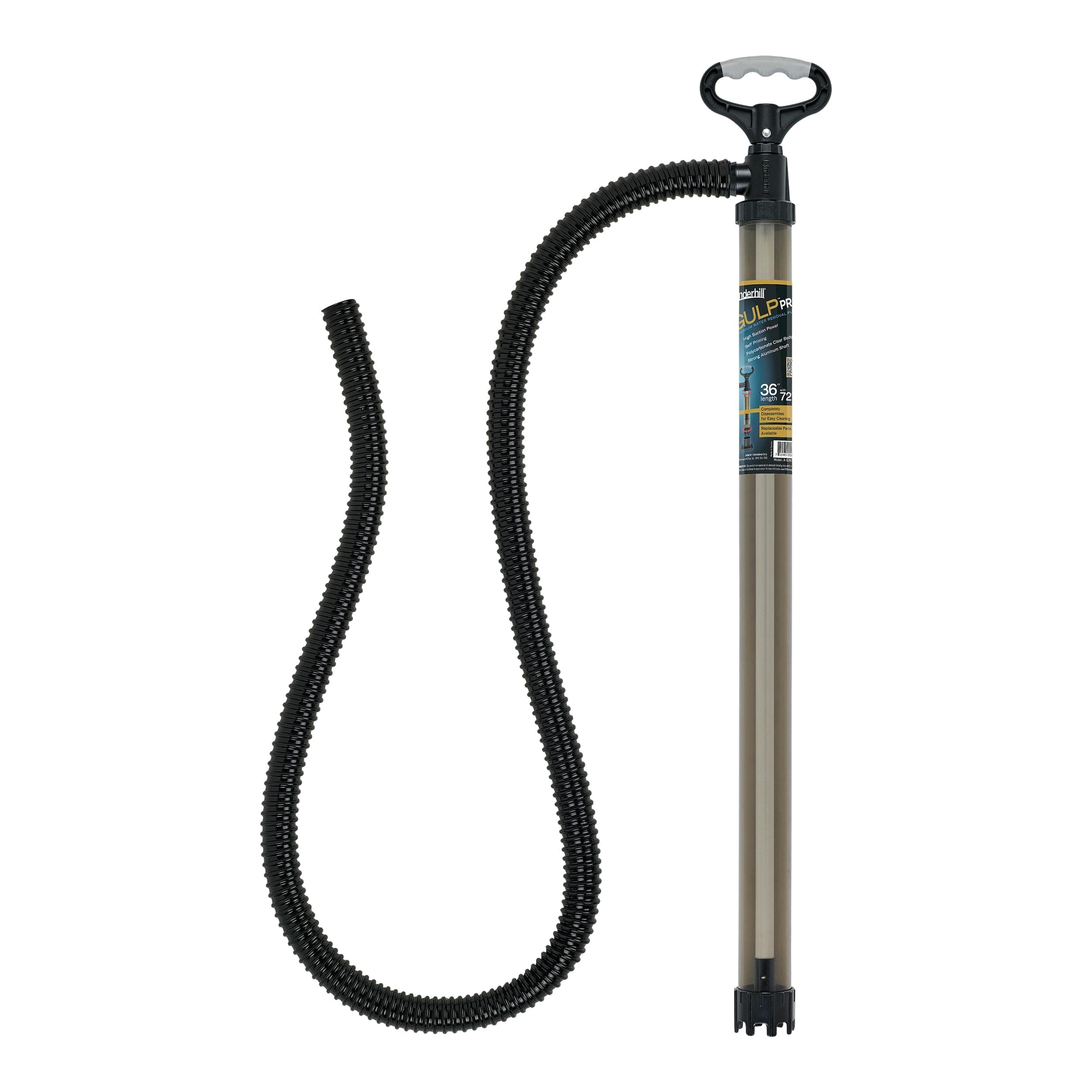 Underhill Big Gulp Pro Siphon Suction Water Pump 36 Inch Length with 72 Inch Outlet Hose, For Fluid Transfer, Water Removal, A-G3672CK
