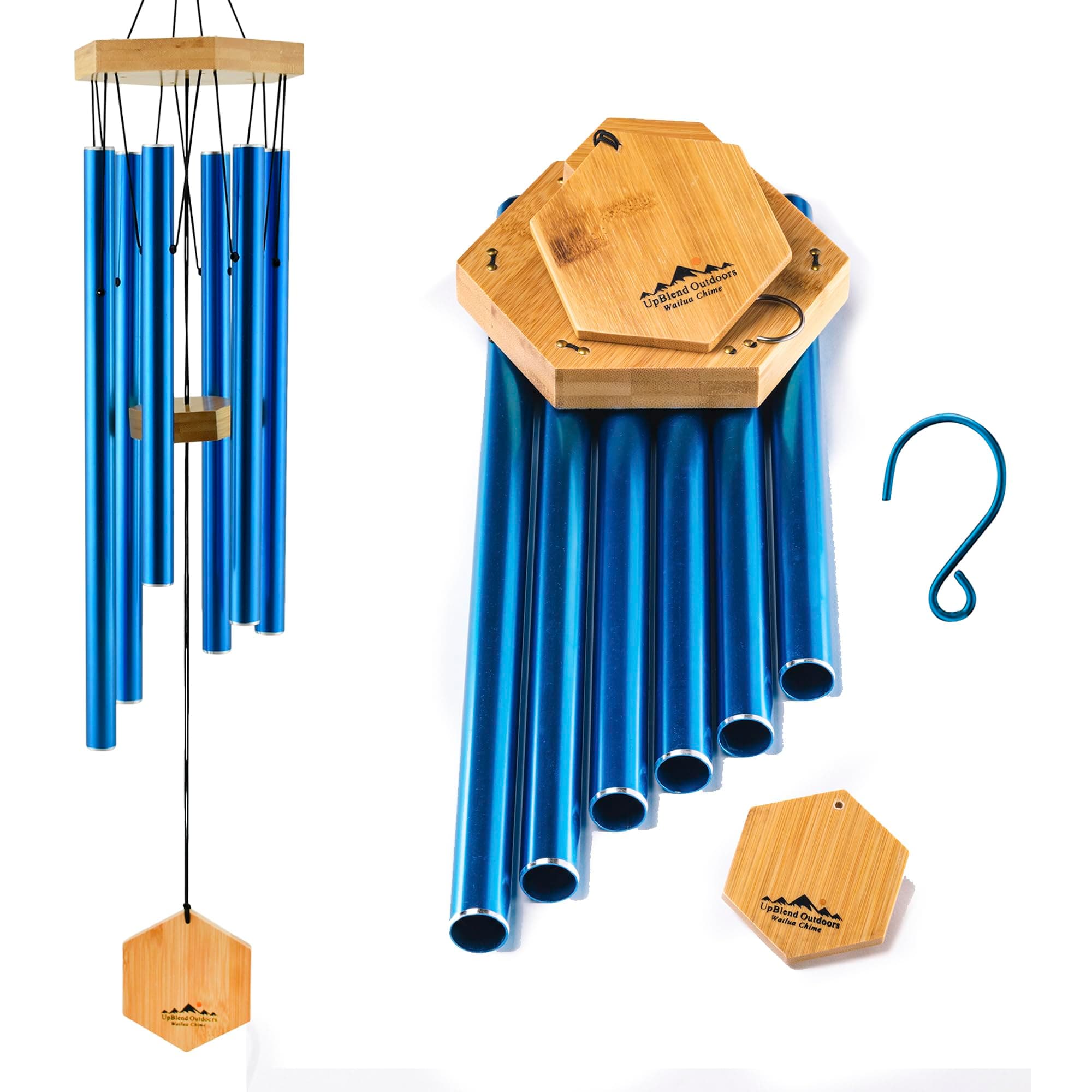 UpBlend Outdoors Wind Chimes for Outside - 29" Blue Wind Chime Outdoor, Zen Garden Chimes for Outdoors, Tin Windchime, Decor Windchimes for Mom, Grandma, Gifts for Her