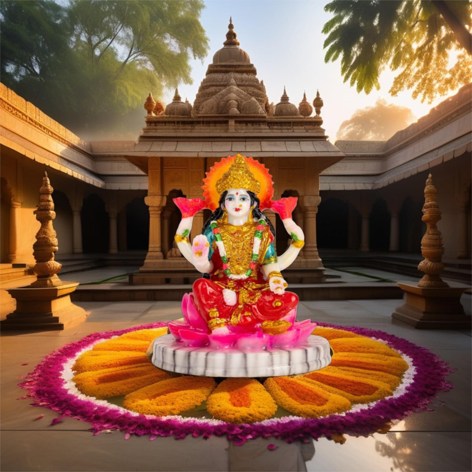 Polystone Marble Look Lakshmi Devi Idol for Home Temple, Mandir, Car Dashboard Showpiece Figurine for Home Decor Living Room| Laxmi MATA Murti | 4 inches Height