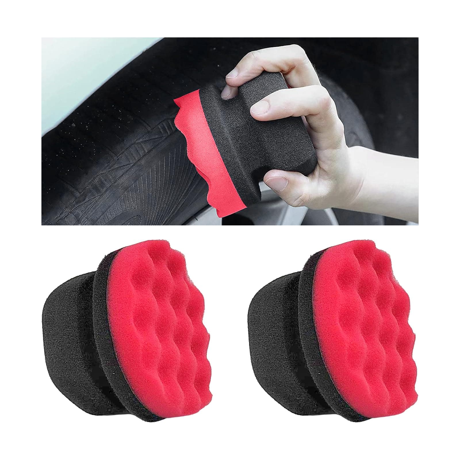 2 PCS Tire Dressing Applicator Pads, Reusable Hex Grip Tire Shine Applicator Polishing Sponge Pads, Wheel Tire Shine Detailing Foam for Most Vehicles, Car Accessories (Red, 4.33")