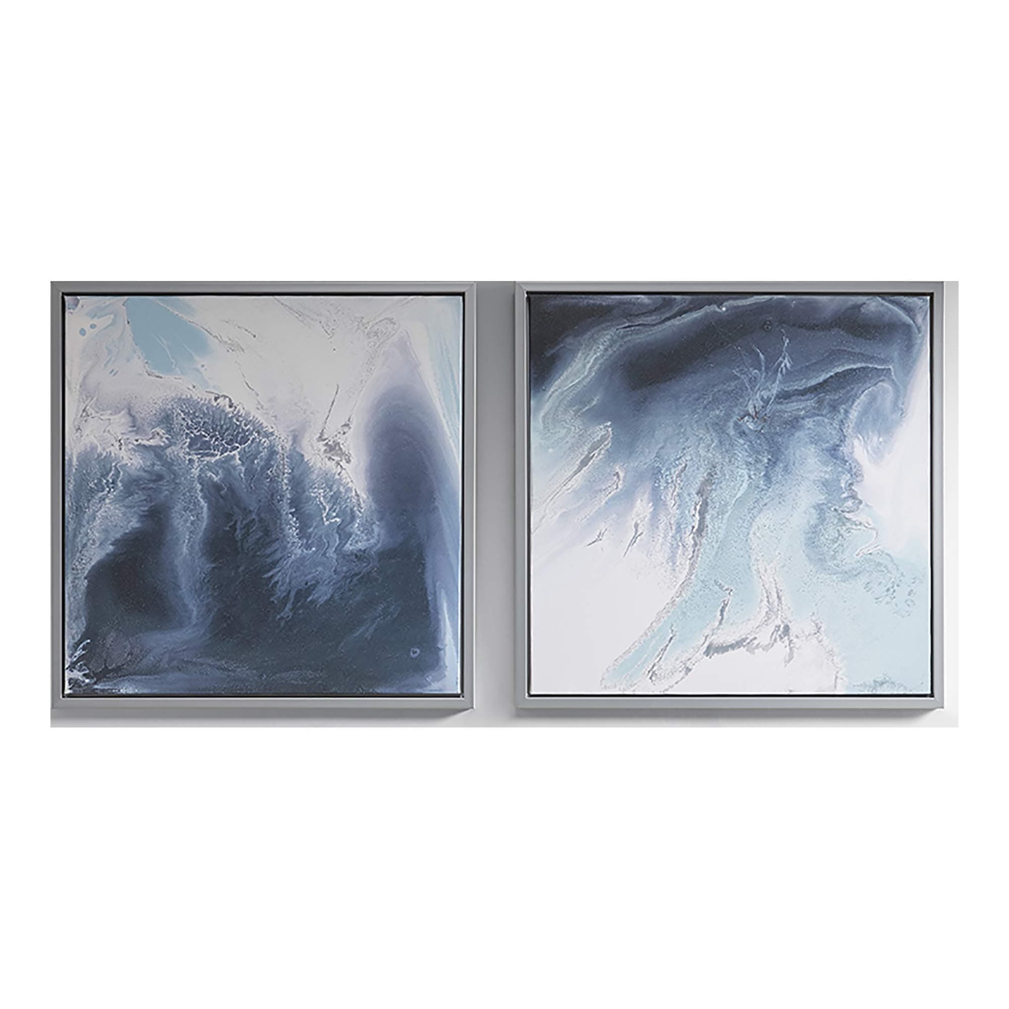 Madison Park Lagoon Wall Art-Multi Blue, White in Silver Frame Modern Home Décor Painting Gel Coat Canvas, Each 25.5"W x 25.5"H x 1.625"D, Multi, 2 Piece