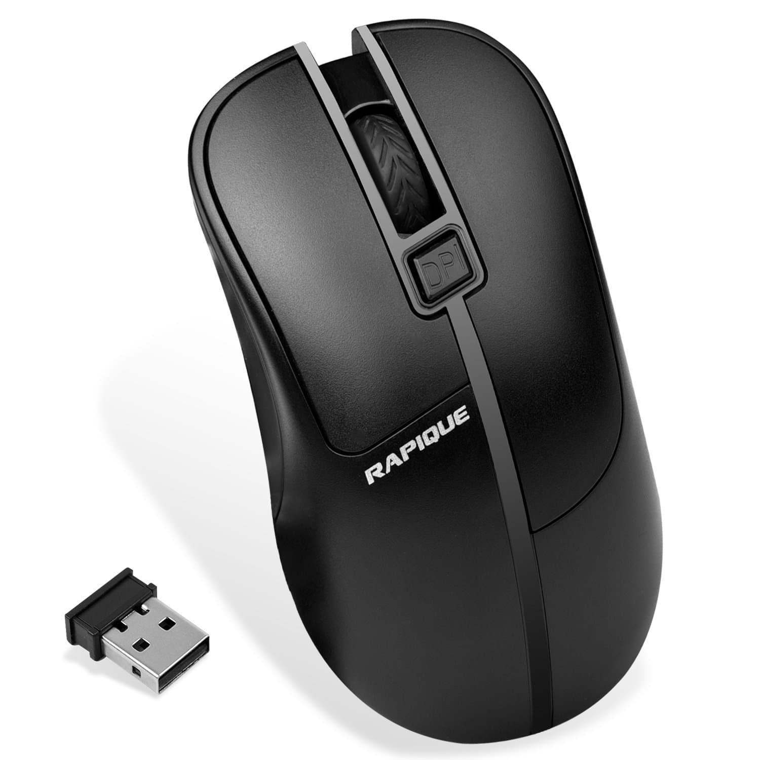 RAPIQUE Wireless Mouse 2.4G Portable Optical Mice with 4-Button USB Nano Receiver for Laptop,Computer,PC,MacBook,3 DPI Adjustment Levels(Black)