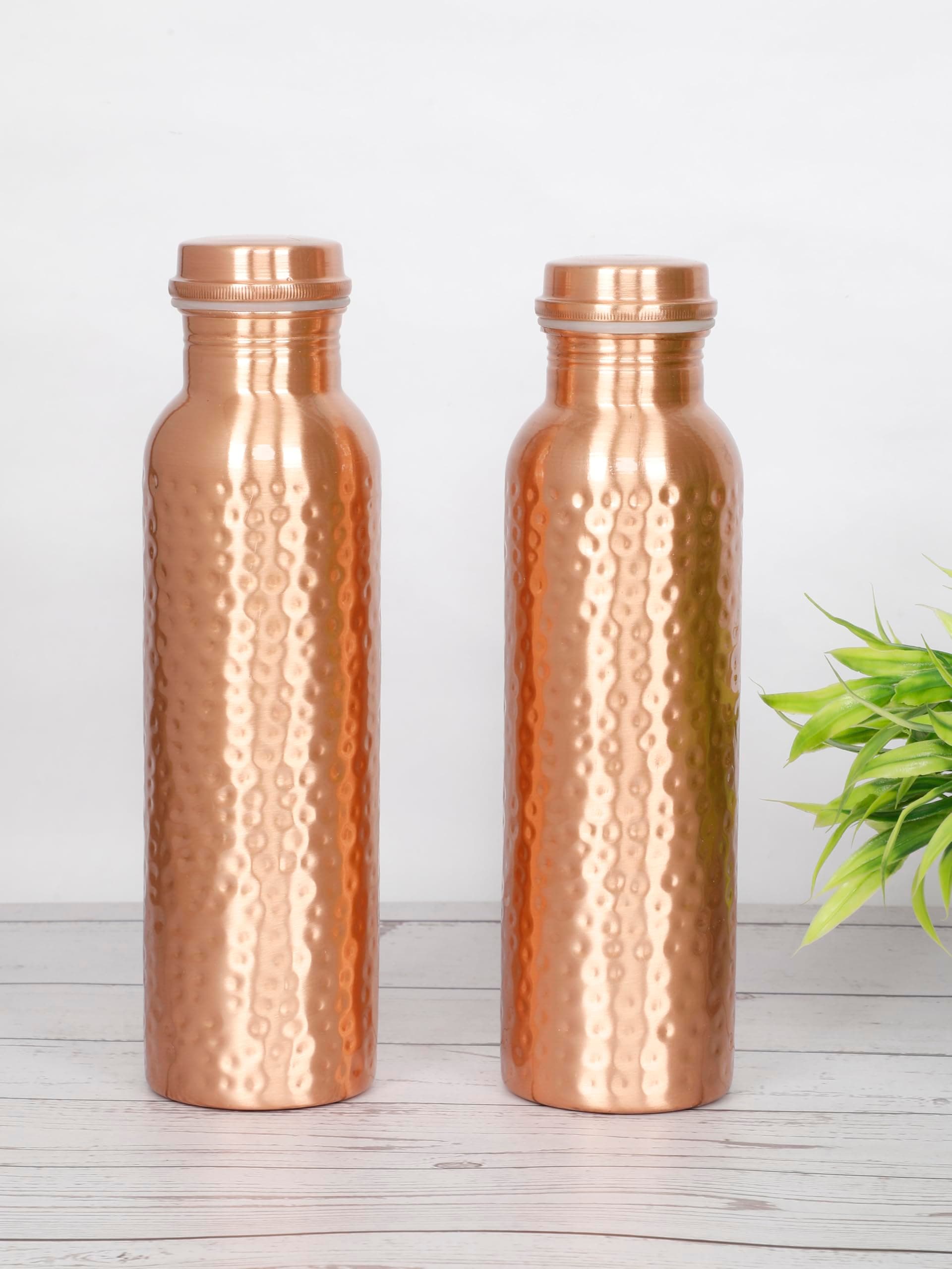 Pure Copper Water Bottle, Drink ware Set, Capacity 1000 ML, Set of 2 ((HAMMERED 2)