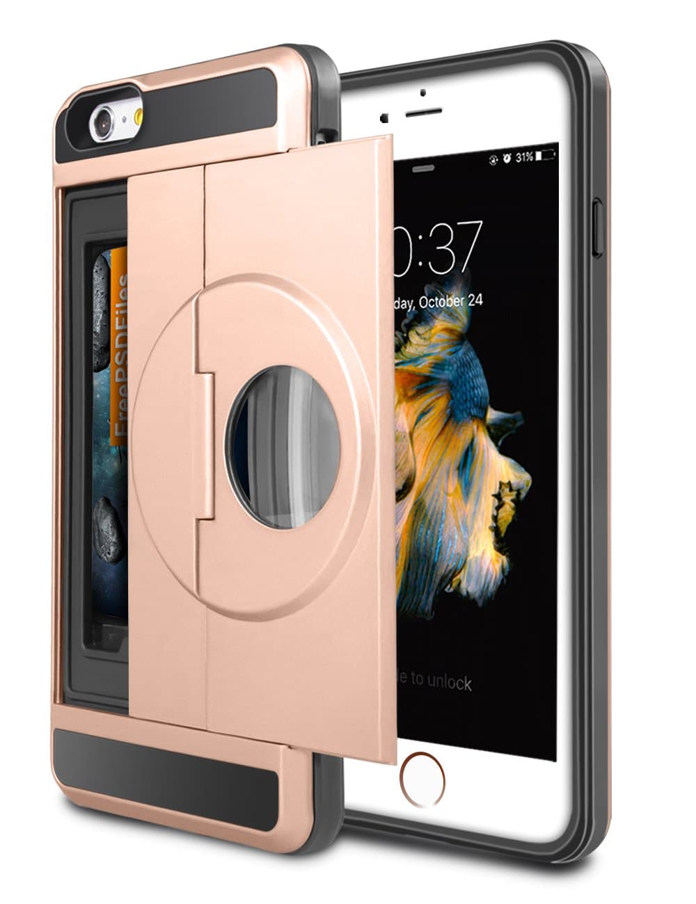 iPhone 6S Case, DODOTECH Dual Layers Hybrid iPhone 6S Wallet Case Unique Magnifier Glass Lens with Kickstand Extral Raised Lip Shockproof Soft Rubber Bumper Case for iPhone 6 / 6S 4.7 Inch - Rose Gold